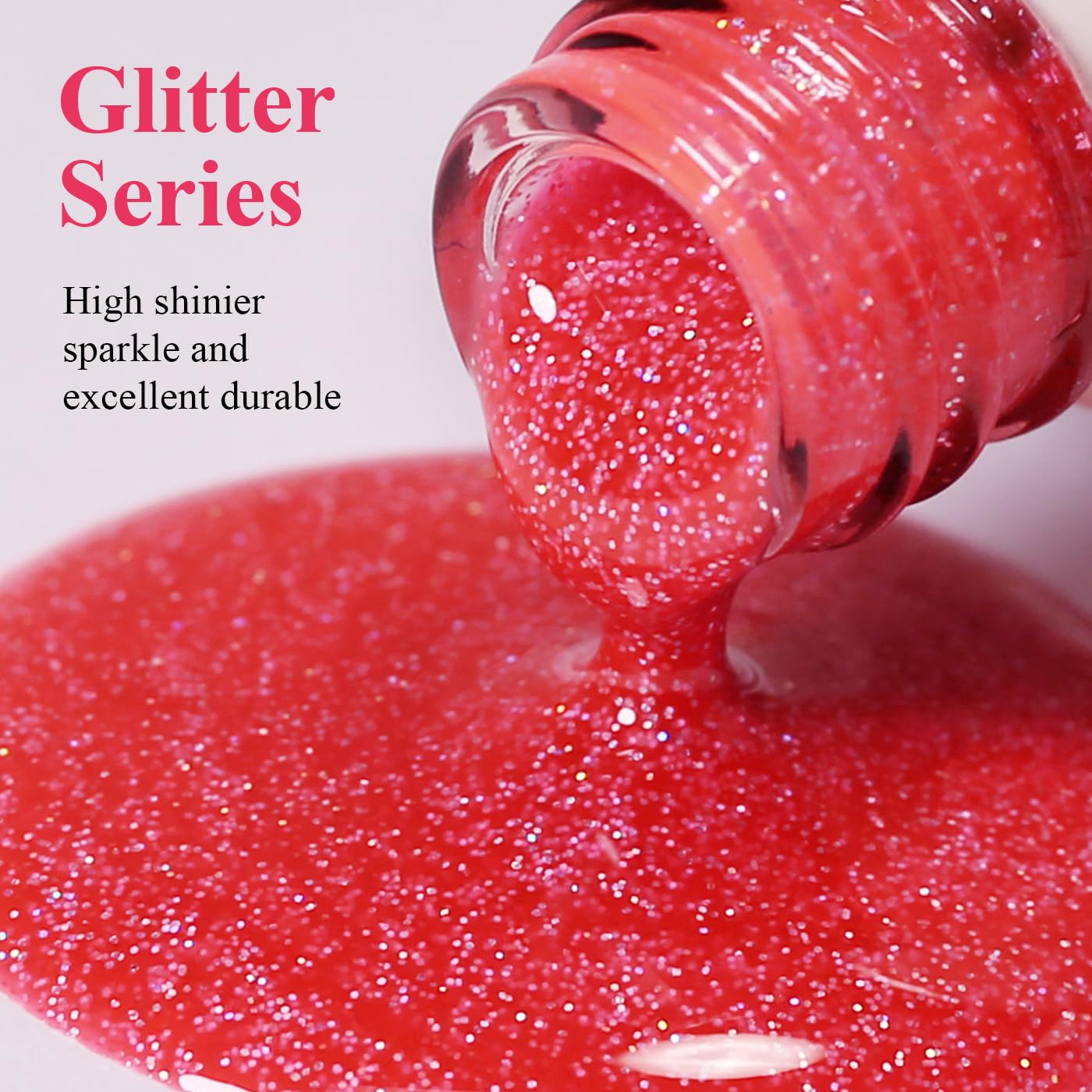 Imtiti Glitter Gel Nail Polish, Strawberry Pink Iridescent Glitter Gel Polish Diamond Shimmer Sparkle Soak Off UV LED Nail Gel Polish Autumn Winter Manicure 10ML