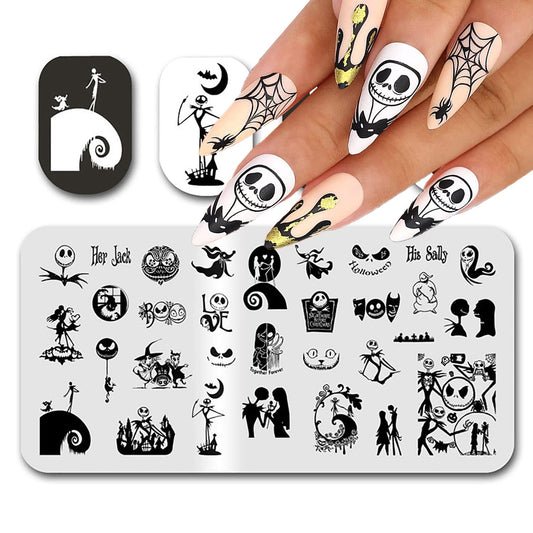 Halloween Nail Stamping Plate Nightmare Before Christmas Nails Stamping Kit The Day of Dead Ghost Holiday Nail Stamping Plate Nail Stamper Kit for Women Girls DIY Salon