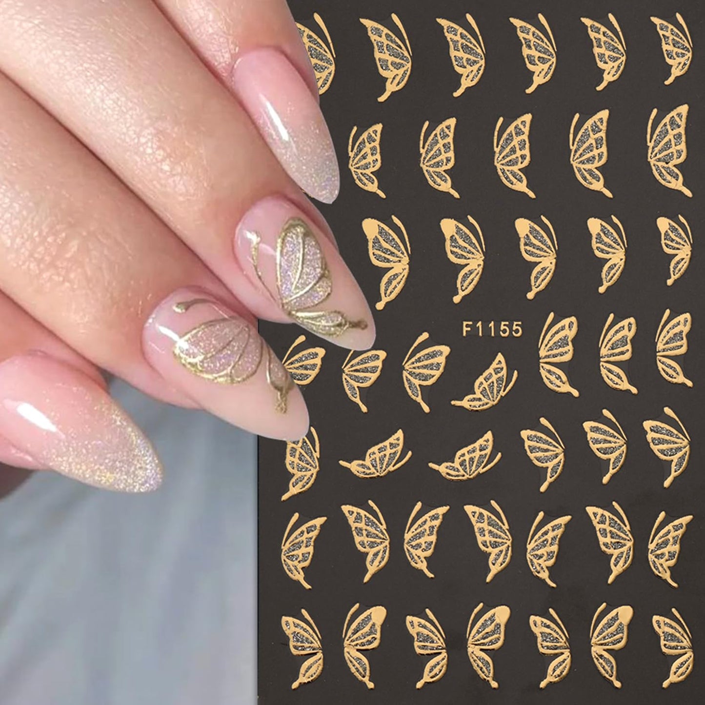 8 Sheets Fall Maple Leaf Nail Art Stickers Decals Gold French Tip Nails Stickers Butterfly Nails Decal Self-Adhesive Flower Nail Art Decal for Women Manicure Decor