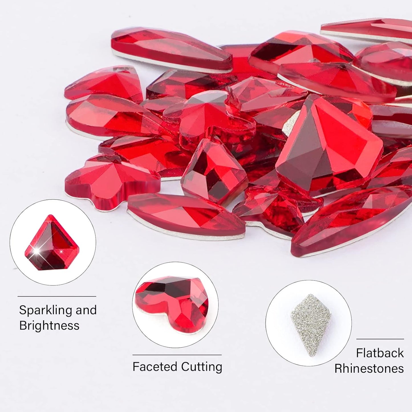 Canvalite 2900Pcs Red Rhinestones for Nails, 18 Styles Multi Shape Nail Charms and Gems Shiny Glass Crystal Flatback Nail Rhinestones Set for Nail Art with Rhinestone Picker and Tweezers