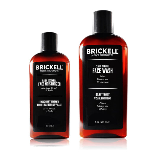 Brickell Men's Daily Essential Face Care Routine I, Gel Facial Cleanser Wash and Face Moisturizer Lotion, Men's Skincare Gift Set Natural and Organic, Scented