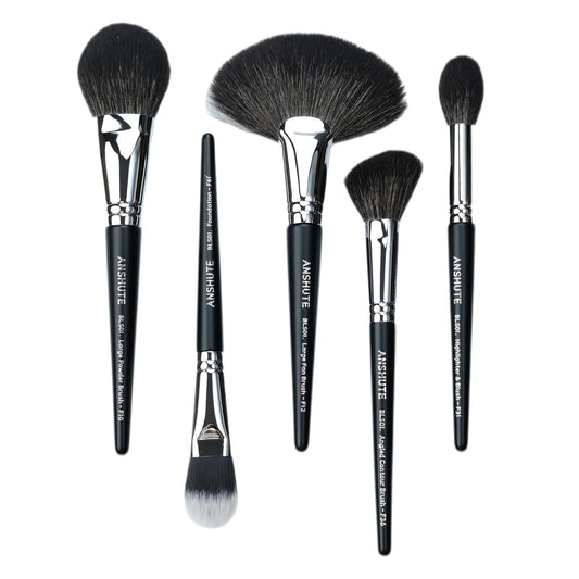 5-Piece Professional Natural Goat Hair Makeup Brush Set – Face Brushes for Powder, Blush, Contour, Highlighting & Foundation. Super Soft Bristles, Variety of Brushes. Labled Brush Handle