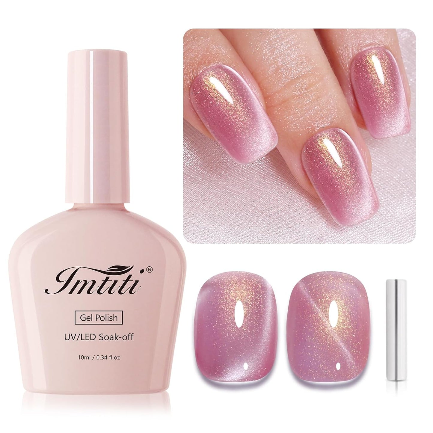Imtiti Aurora Cat Eye Gel Polish, Pearl Purple Gold Holographic Glitter Magnetic UV Soak Off Gel Nail Polish (0.34 Fl Oz-996)