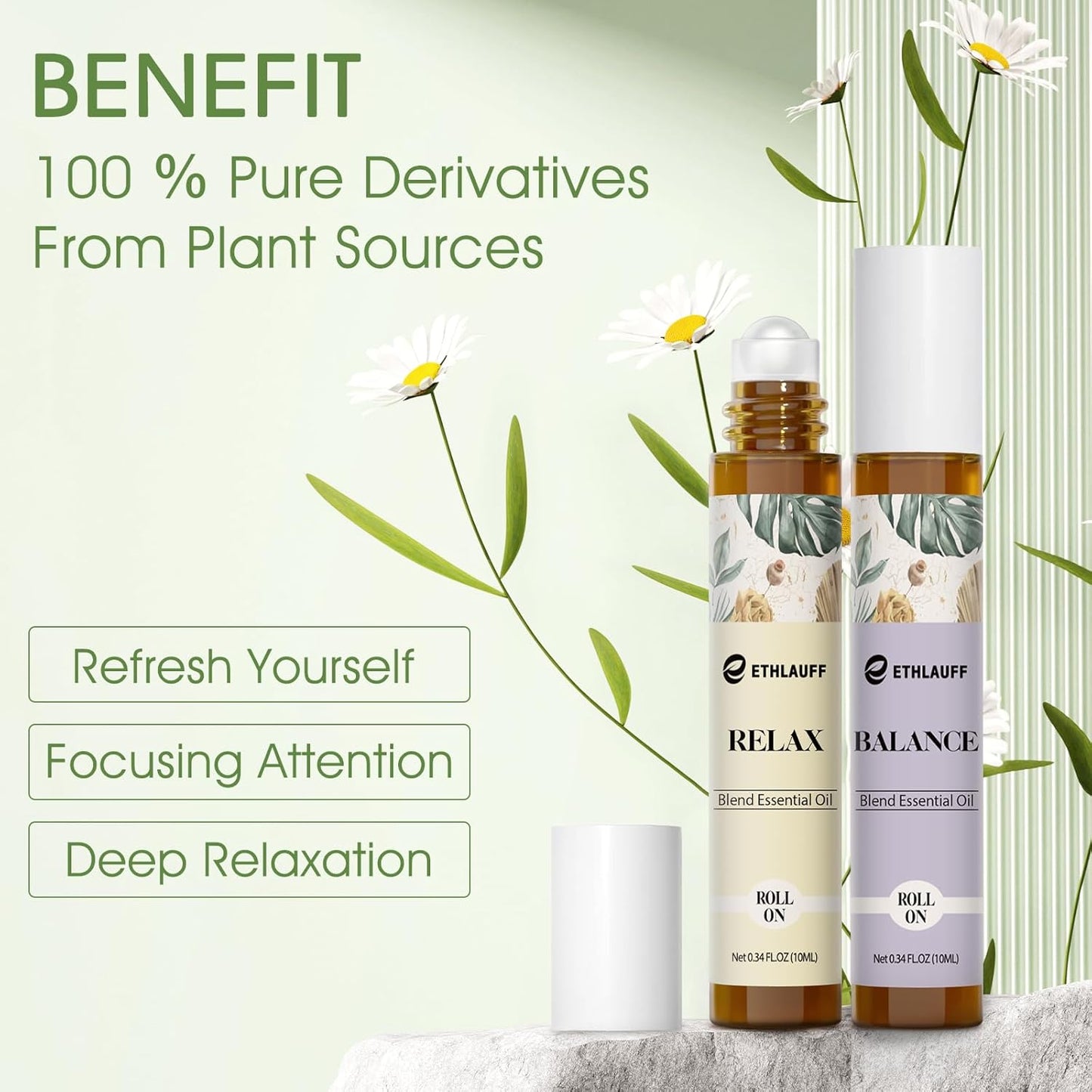 Essential Oils Roll On Set 6 Pack - (Relax, Sleep, Balance,Breathe, Focus on, Happiness) Aromatherapy Oil with Roller Ball, Essential Oils Blends for Skin - Relaxation Gift for Women and Men