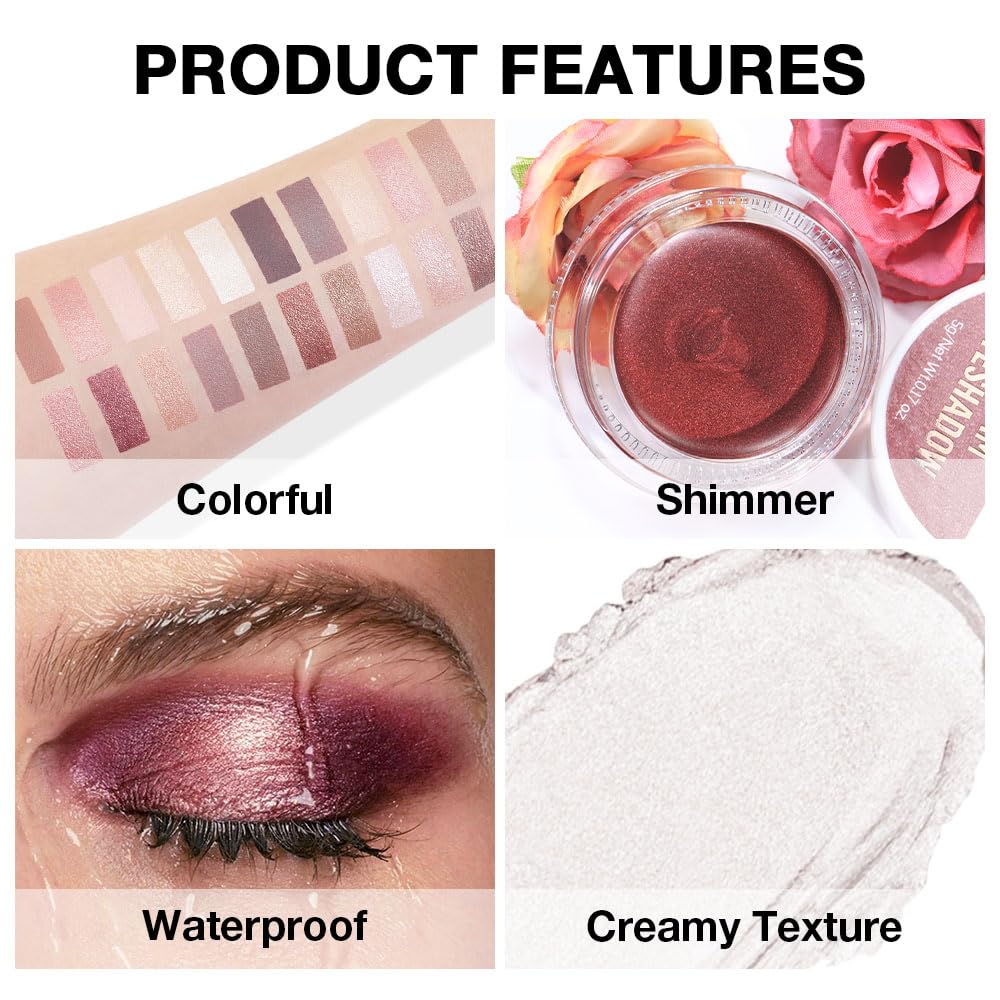 Kaely Single Cream Eyeshadow Pot, Pearl Beige Shimmer Eye Shadow for Older Women High Pigmented Waterproof, Natural Eyeshadow Palette Makeup Brightener, sombras en crema para ojos, Blendable, 18