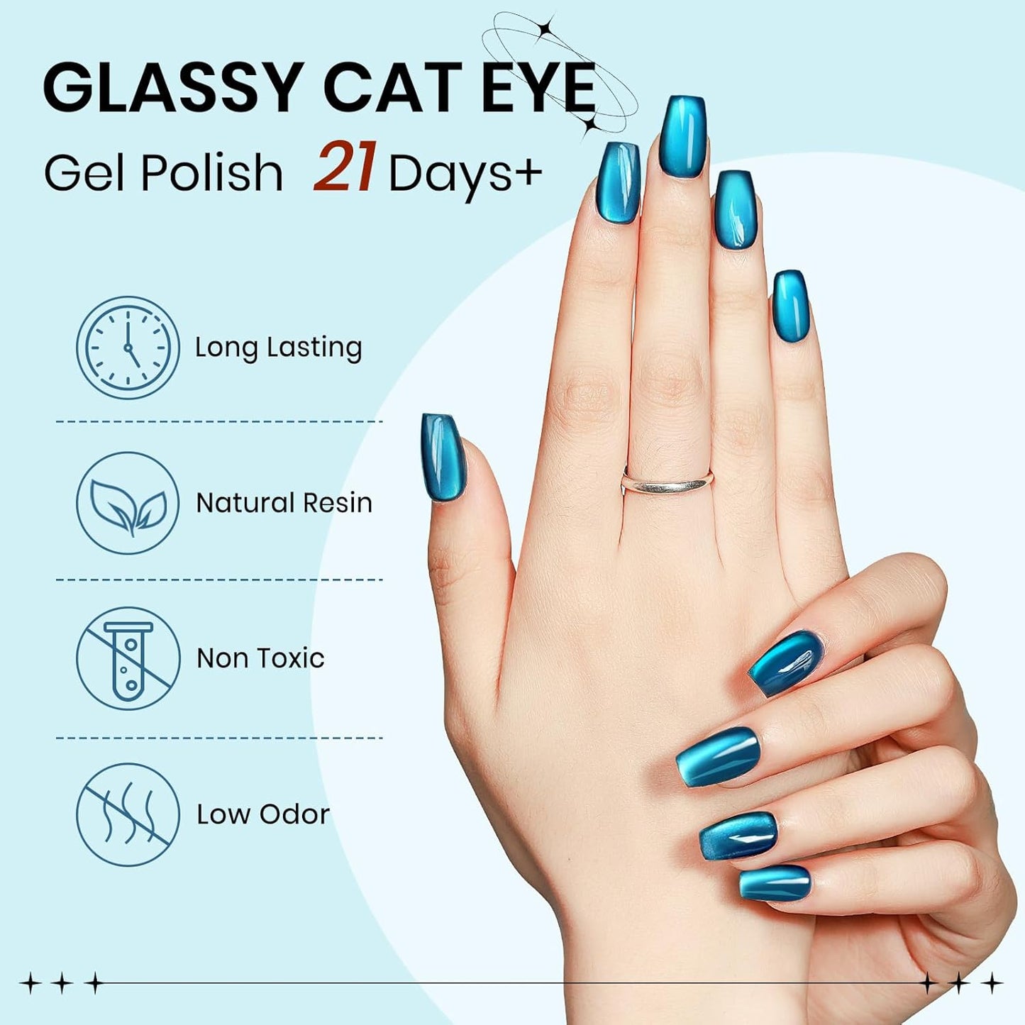 Blue Cat Eye Gel Nail Polish, 15ML Jelly Glass CatEye Magnetic Gel with Magnetic Stick Shimmer Glitter Effect Soak Off Salon DIY at Home