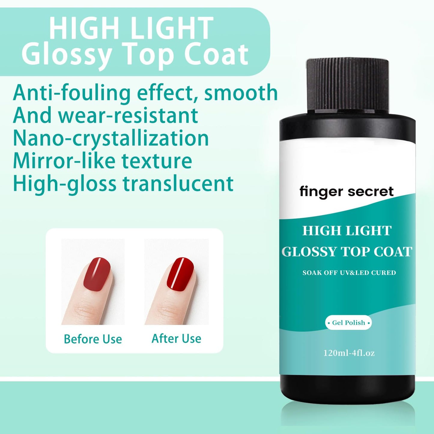 120ml/4fl.oz High Light Glossy Top Coat,Gel Top Coat, Gel Polish Nail Polish for Nail Art Manicure DIY