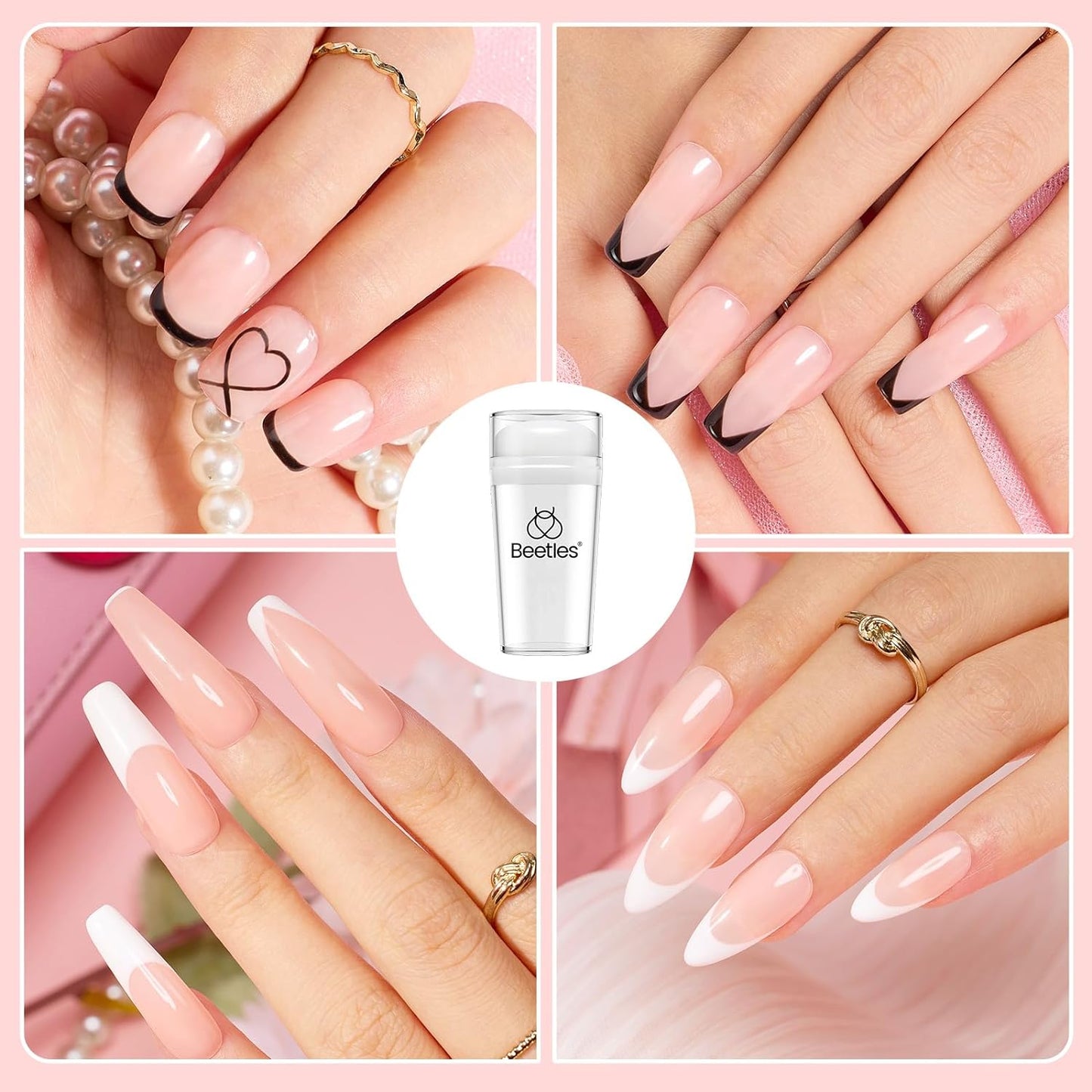 Beetles French Tip Tool: Stamp Gel Silicone Nail Stamp Kit with Long Silicone Stamper, Peel off Cuticle Guard and Nail Stamper Gel Polish, Soak off Uv Led Lamp Manicure Gifts for Women