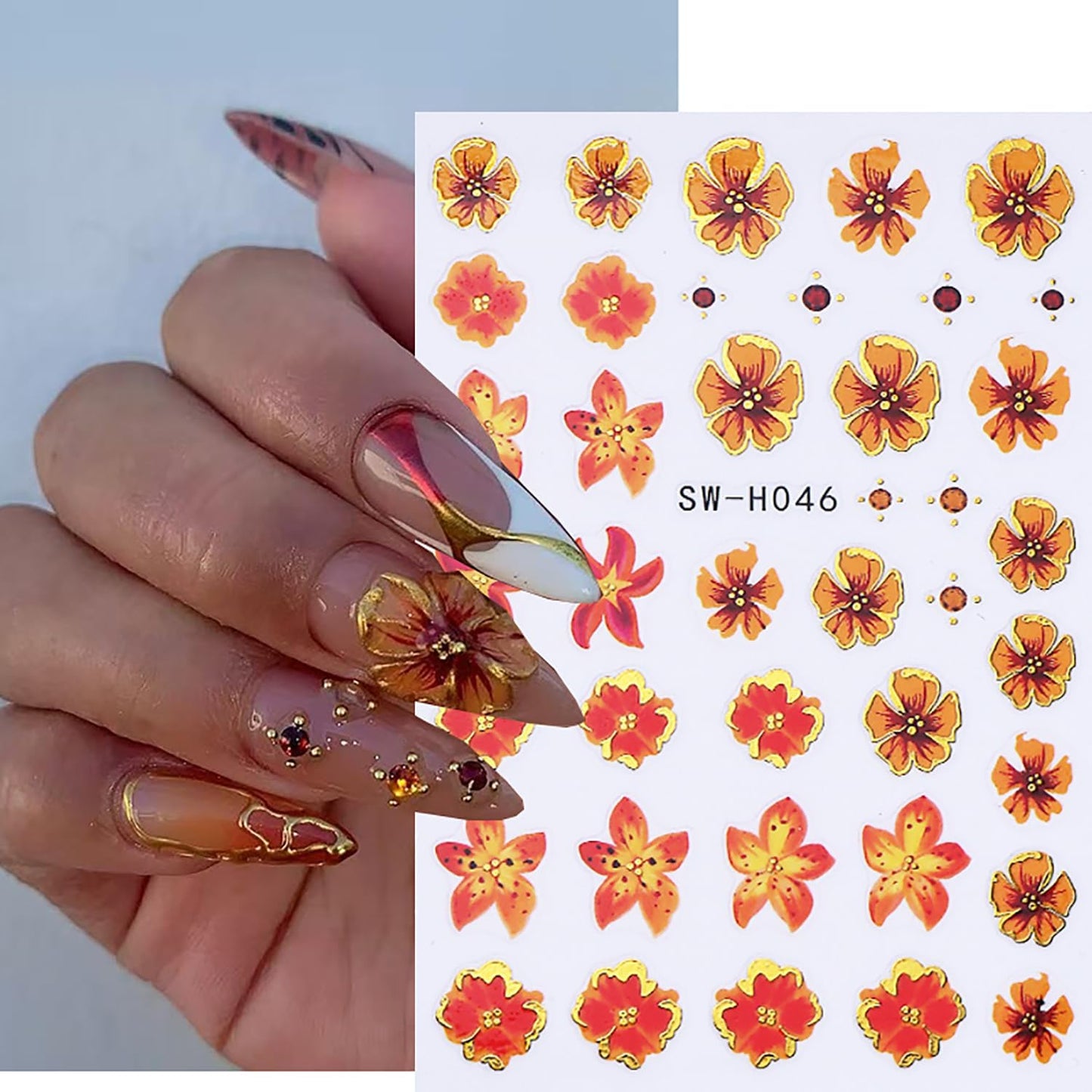 Fall Flower Nail Stickers Cute Nail Decals 3D Self Adhesive Floral Nails Design Supplies Autumn Nail Charms Slider Manicure Accessories Flowers Nail Art Stickers for Women Nail Art Decorations 4PCS