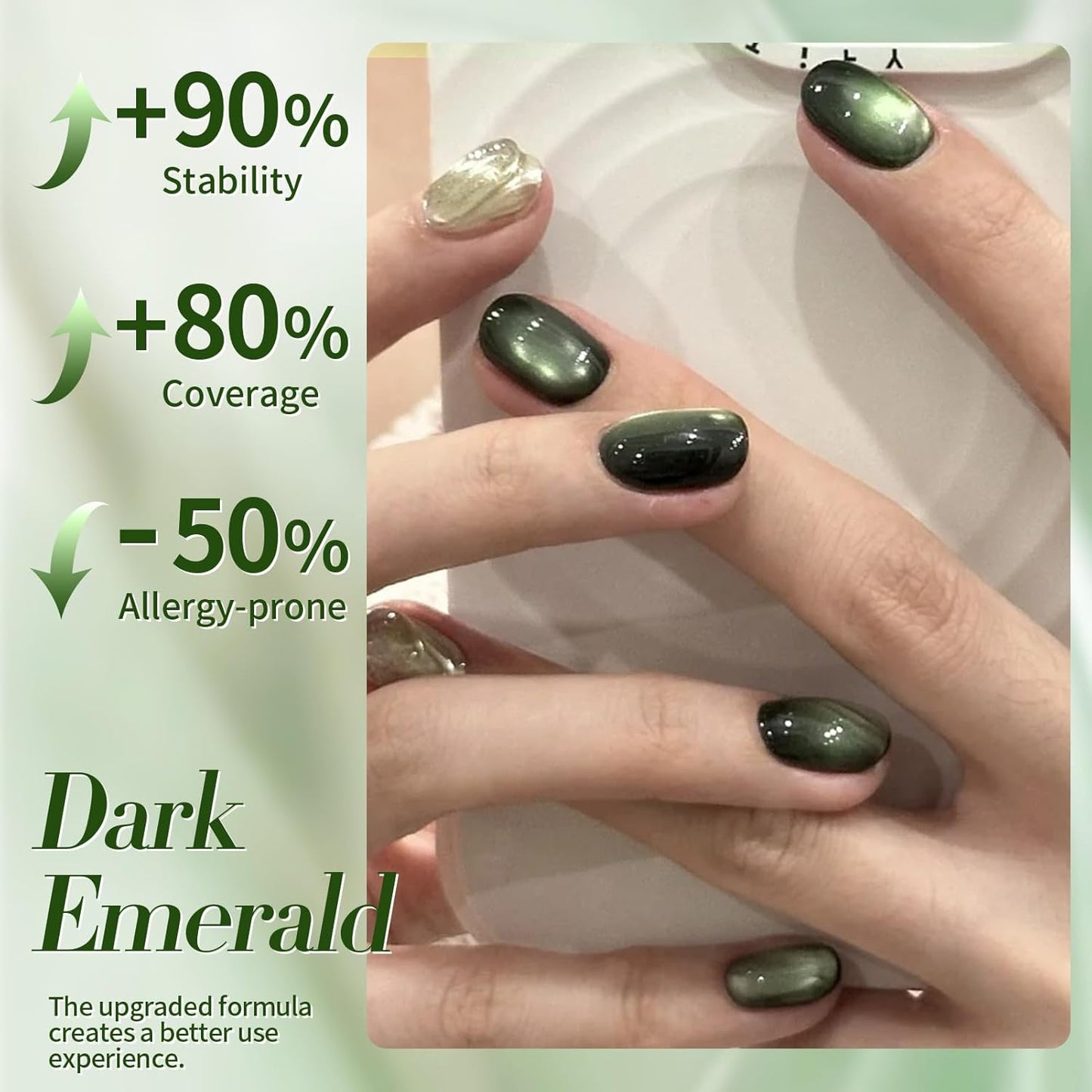 BORN PRETTY Cat Magnetic Eye Gel Nail Polish,Dark Emerald Jelly Glass Magnetic Gel Polish,Green Glitter Soak Off Nail Art Salon Manicure Home Gift 15ml