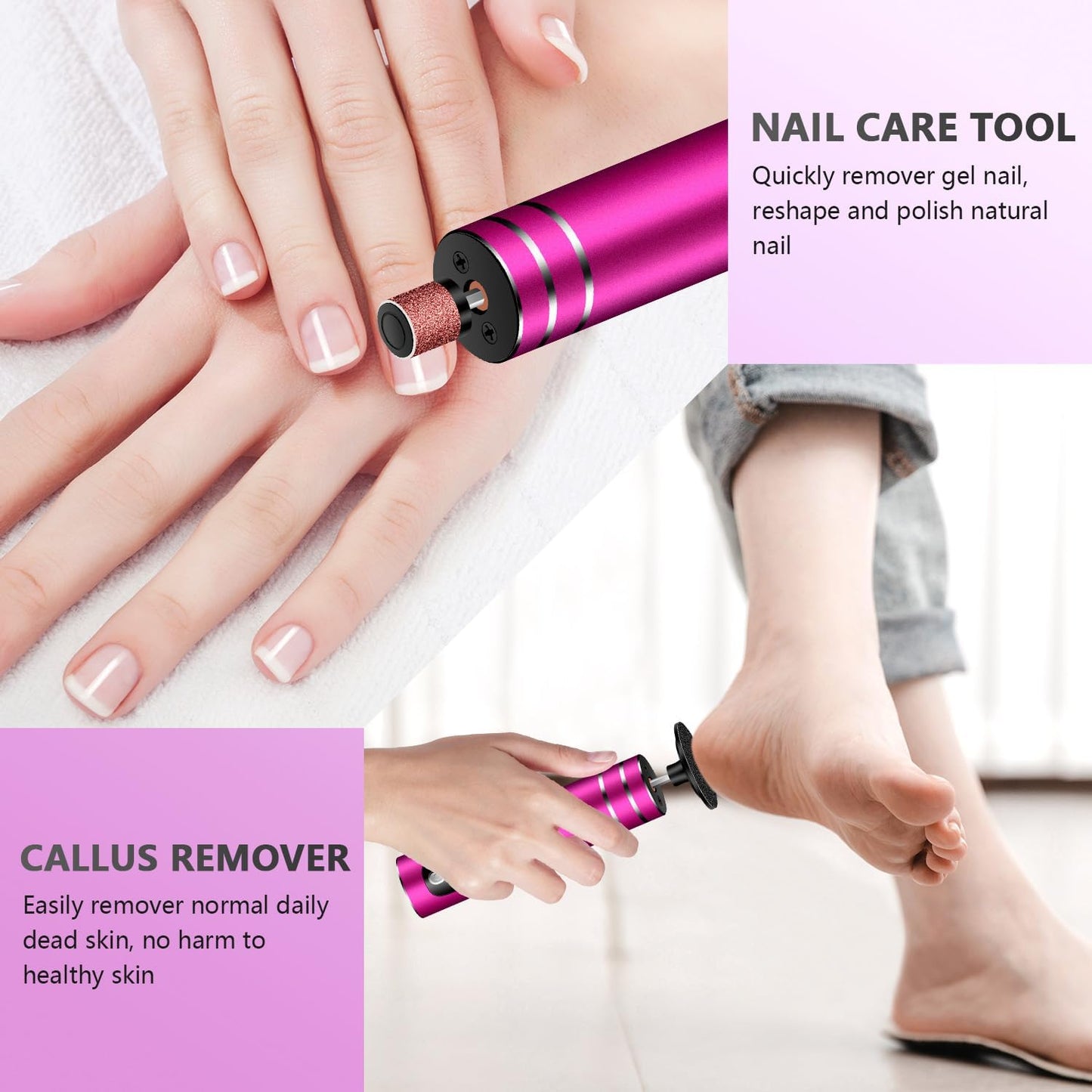 EAONE Portable Electric Foot File-Callus Remover for Feet, Professional 2 in 1 Foot/Nail Filer -Digital Display for Battery Level & 9 Speed Control-Rechargeable Pedicure Tool for Dead Skin (Black)