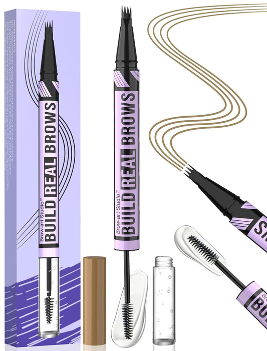 iMethod Eyebrow Pen and Eyebrow Gel - Eyebrow Pencils for Women with 4-Fork-Tip & Brow Gel Clear, Magical 2-in-1 Dual-Ended Brow Pen for Fuller-Looking Defined Brows, Stay All Day, Light Brown