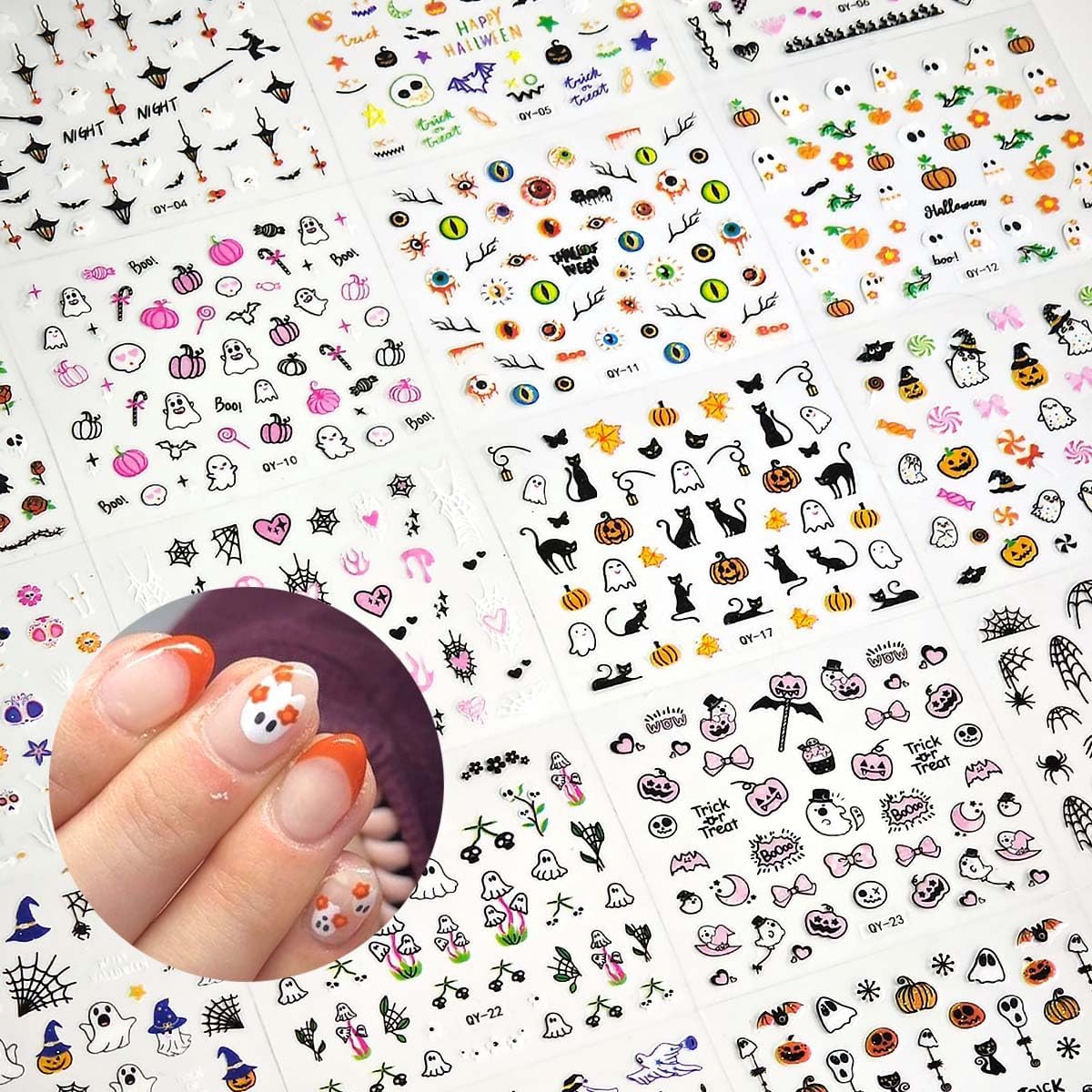 30 Sheets Halloween Nail Art Stickers Ghost Nail Stickers Pumpkin Nail Decals Skeleton Spider Web Self Adhesive Nail Art Supplies for Women Girls DIY Manicure Nail Art Decorations
