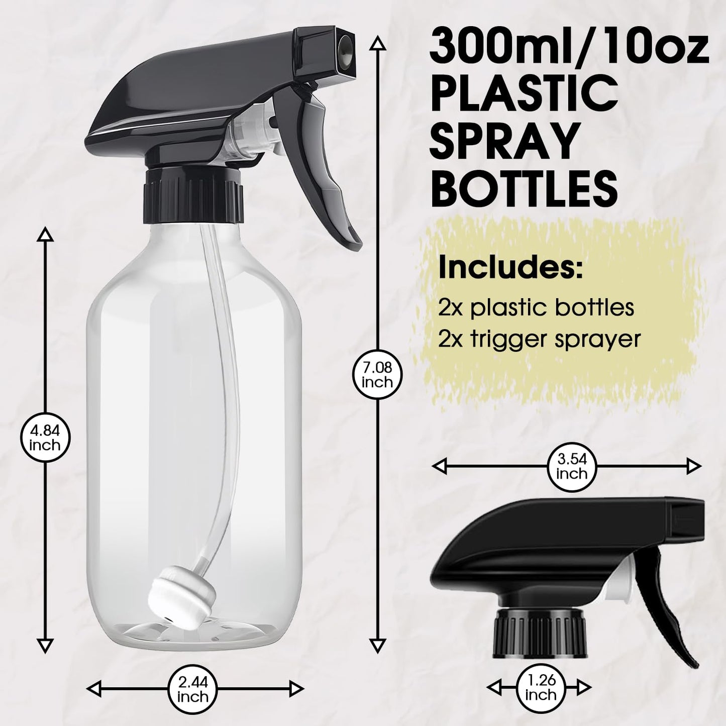 2 Packs Plastic Spray Bottles 360°Water Spray Bottle for Cleaning - 10 oz/300 ml Upside Down Spray Bottle Refillable Small Squirt Bottle with Adjustable Nozzle for Hair, Cooking, Plant, Pet (Brown)