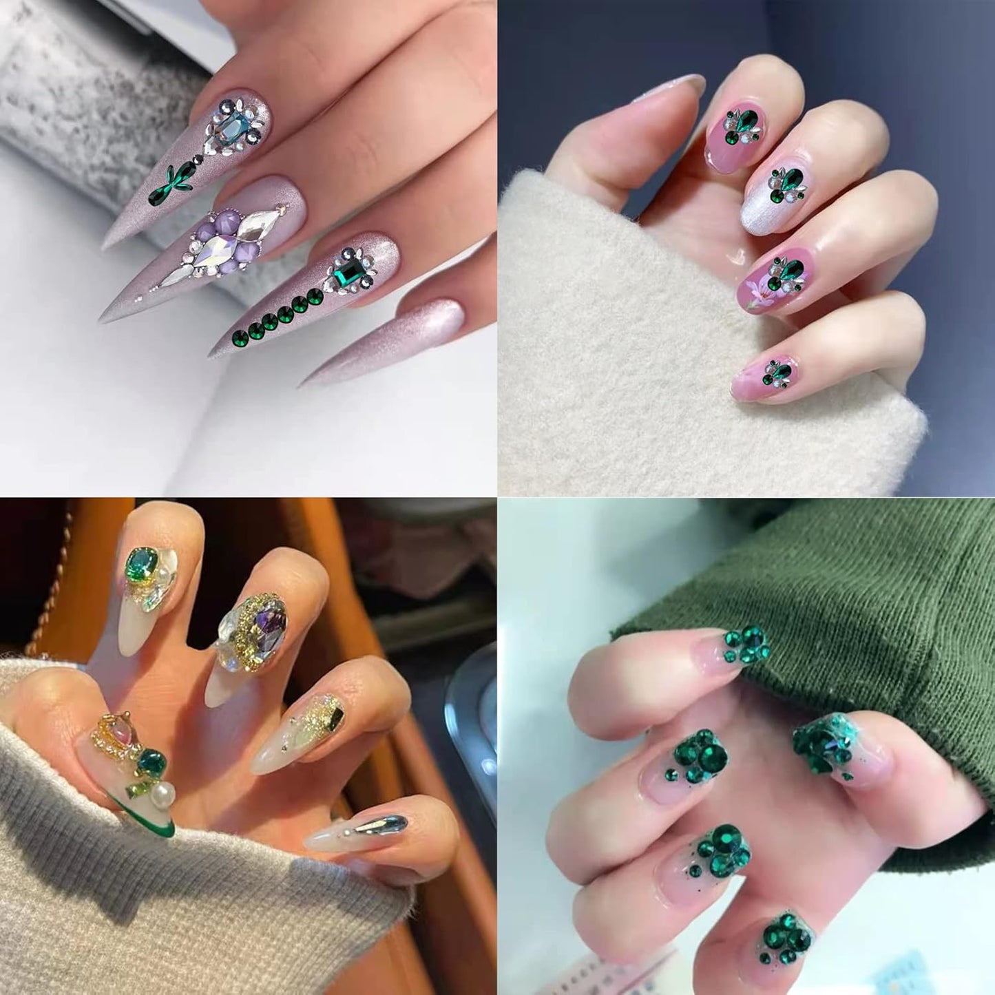 HOINCO 3100Pcs Flat Back Rhinestones for Nails - Mix 20 Styles Gems, 600 Diamonds + 2500 Round Beads for Crafts With Tweezers Pen