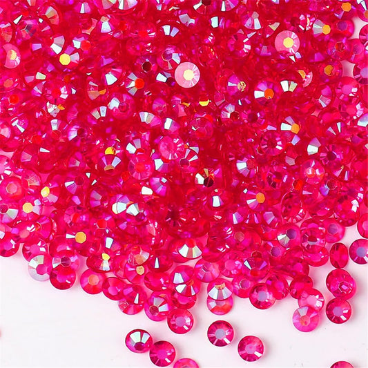 3000 Pieces SS6 2mm Flatback Rhinestones AB Clear Round Gems Crystals for Nail Art DIY Crafts Clothes Shoes Bags （Transparent Dark Rose Red AB）