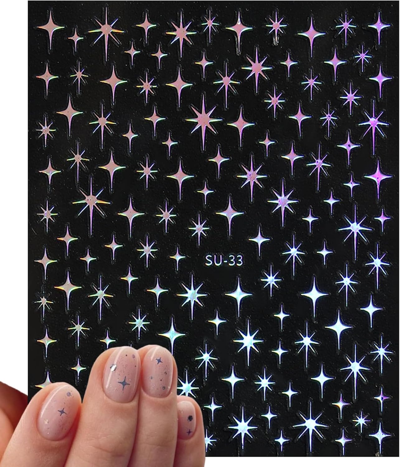 8 Sheet Bronzing Star Nail Stickers 3D Shiny Star Nail Decals Starlight Designs Sticker Nail Gold and Silver Purple Manicure Accessories for Women Nail Decorations