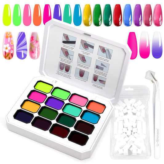Gradient Painting Gel, Bright Neon Color for Ombre Fluorescent Jelly Nail Polish Platte Kit with 100pcs Sponges&Tweezers for Pat Nails Aura Nails, French Manicure Palette Cyber Gelight