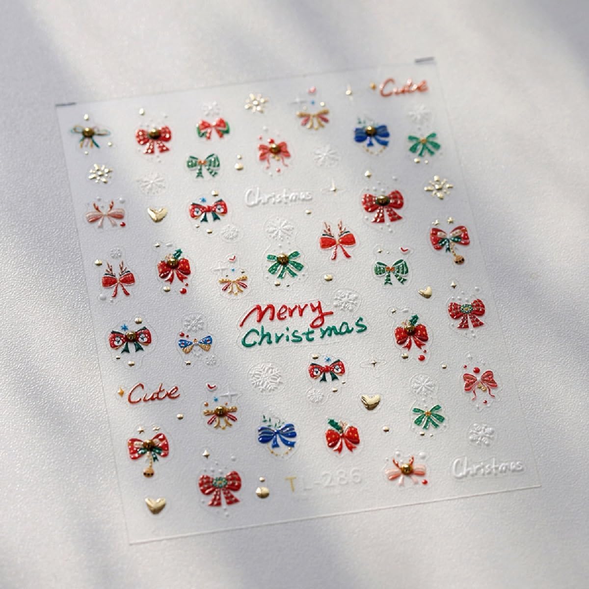 5D Embossed Christmas Nail Stickers Bow Nail Art Decals Self-Adhesive Snowflake Nail Art Sticker Cute Xmas Nail Decals for Women Girls Winter Holiday Manicure DIY Nail Supplies