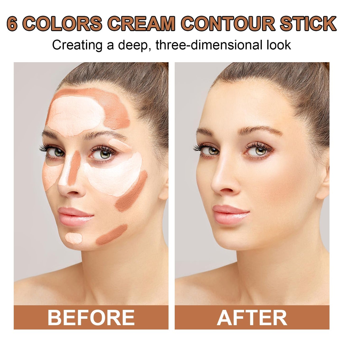 6 Colors Cream Contour Stick Makeup Kit, Shades with Highlighter Stick, Blush Stick and Double-End Bronzer Stick for Sculpt the Cheeks, Waterproof,Dewy & Matte Finish for Beginners (6 COLORS SET C)