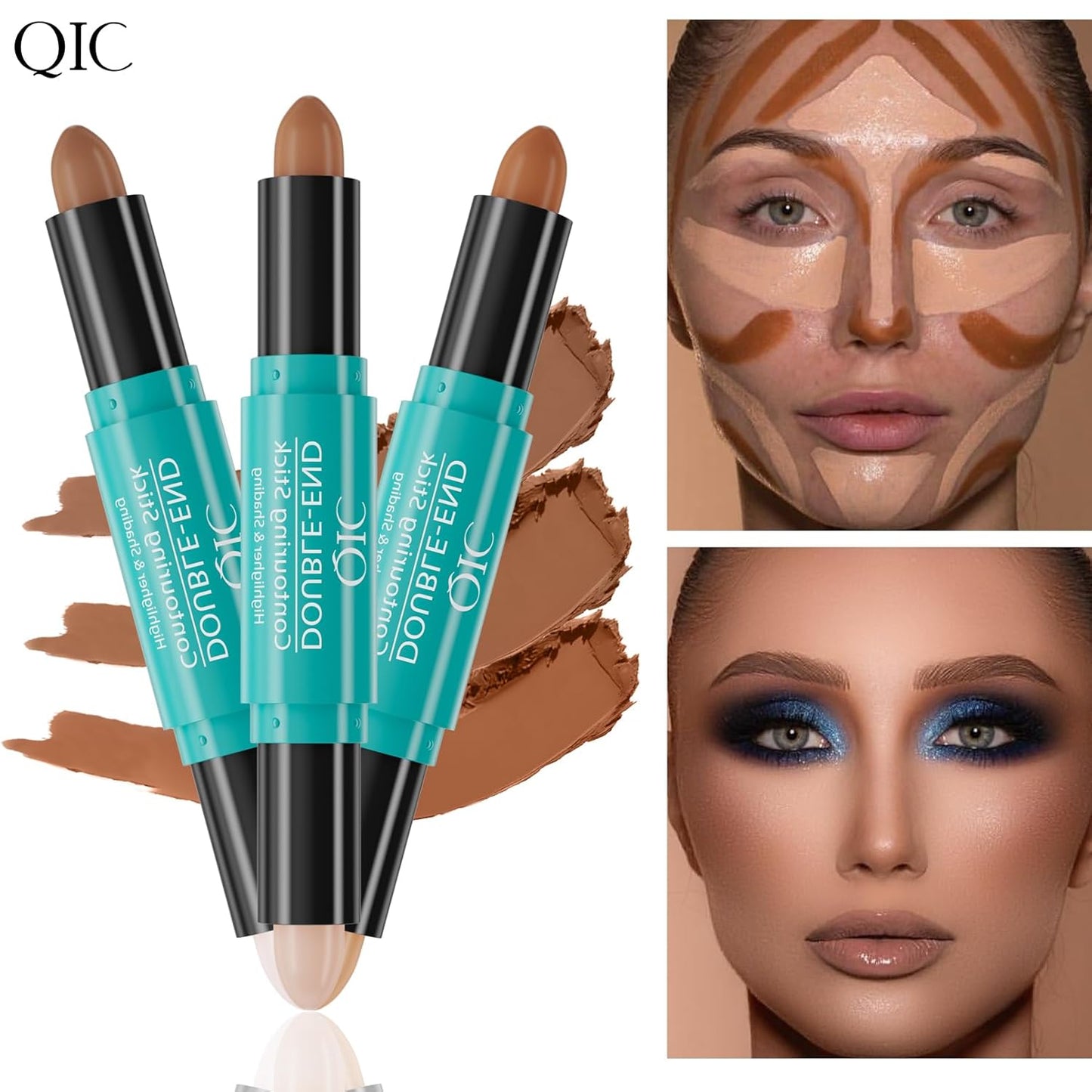 2-in-1 Contour & Highlighter Stick - Dual-Ended, Waterproof, Long-Lasting, for All Skin Tones (02# Lotus root Pink + Coffee)