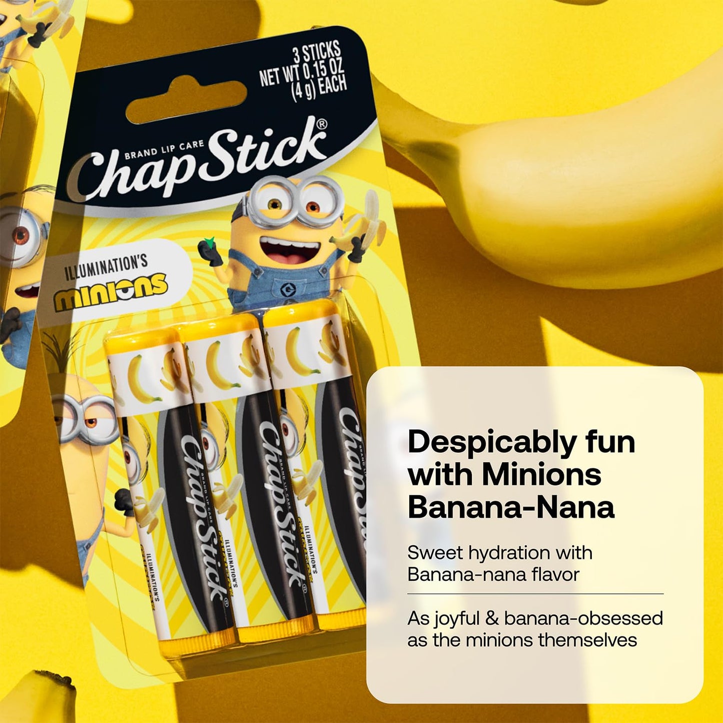 ChapStick Bulk Lip Balm, Minions Banana-Nana (36 Sticks), Party Favors for Kids, 0.15 Oz Ea
