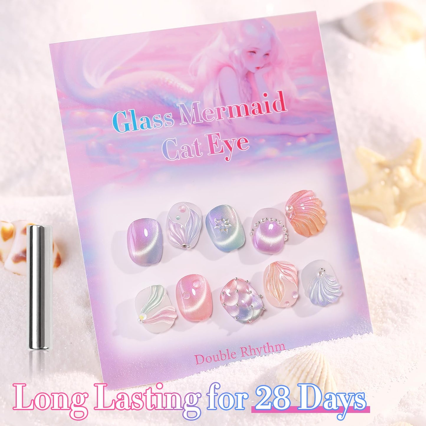 Double Rhythm Cat Eye Gel Nail Polish Set of 6 Same Color Same Bottle 0.5 Oz Shimmer Glitter with Magnet Holographic Reflective Magnetic UV Nail Polish Kit at Home (Mermaid Pink Rose-T6-31)