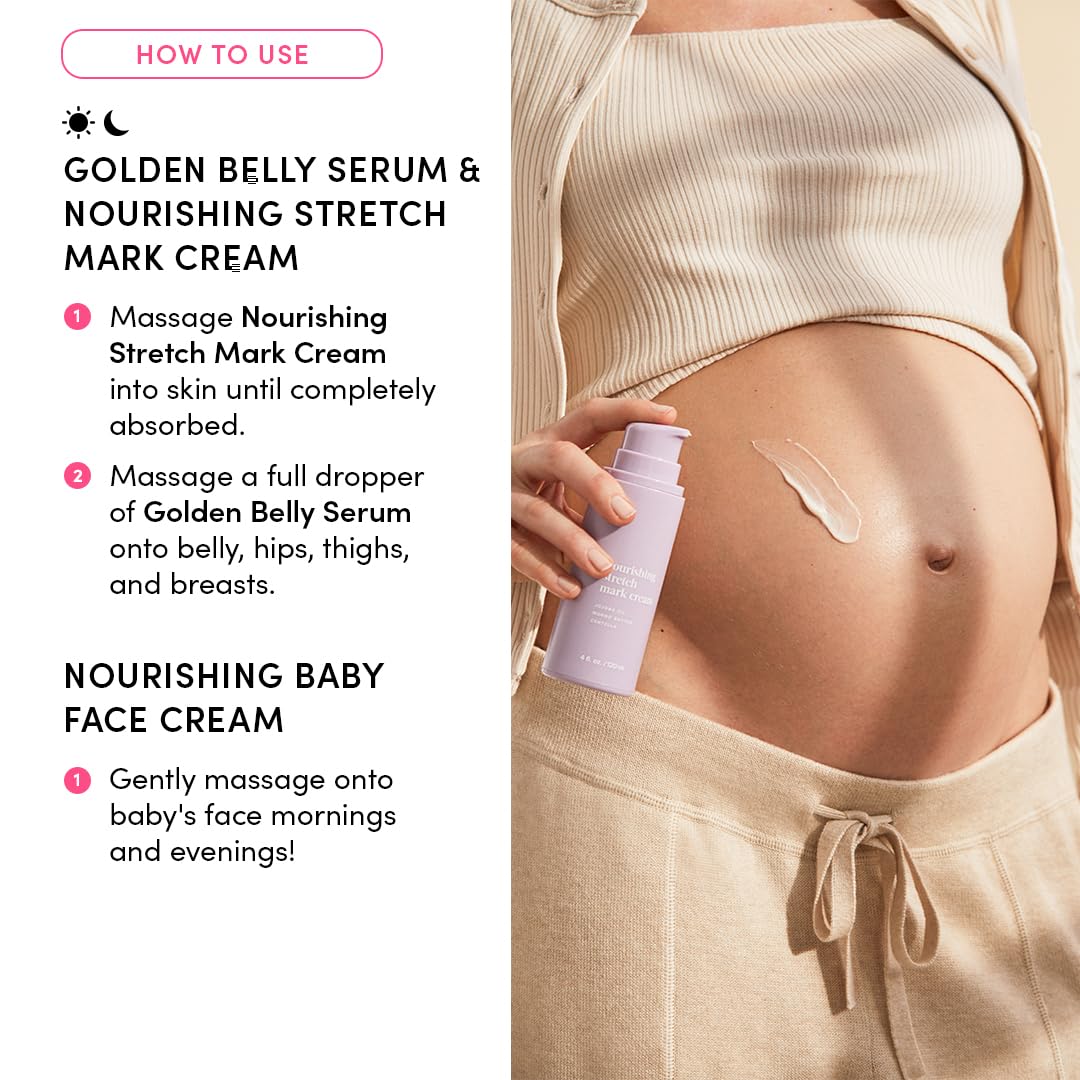 Evereden Mama & Baby Discovery Set - Dermatologist-Developed Clean & Vegan Maternity Skin Care Bundle - Stretch Mark Cream, Belly Serum, & Nourishing Baby Face Cream - Postpartum Gifts for New Mom