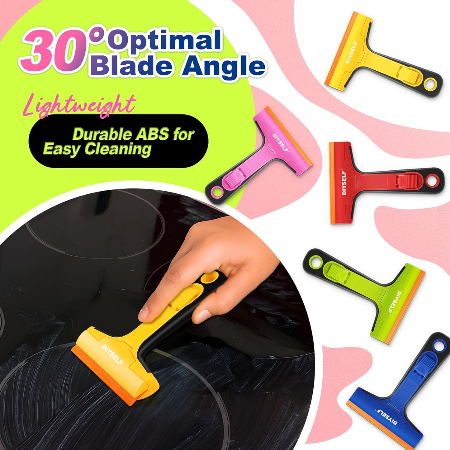 DIYSELF-Razor-Blade-Scraper, 1 Pack Razor Blade Scraper, Extra 5 PCS Orange Plastic Blades, Razor Blade Scraper Tool for Cleaning, Glass Scraper for Windows, Razor Scraper Tool for Car, Cooktop