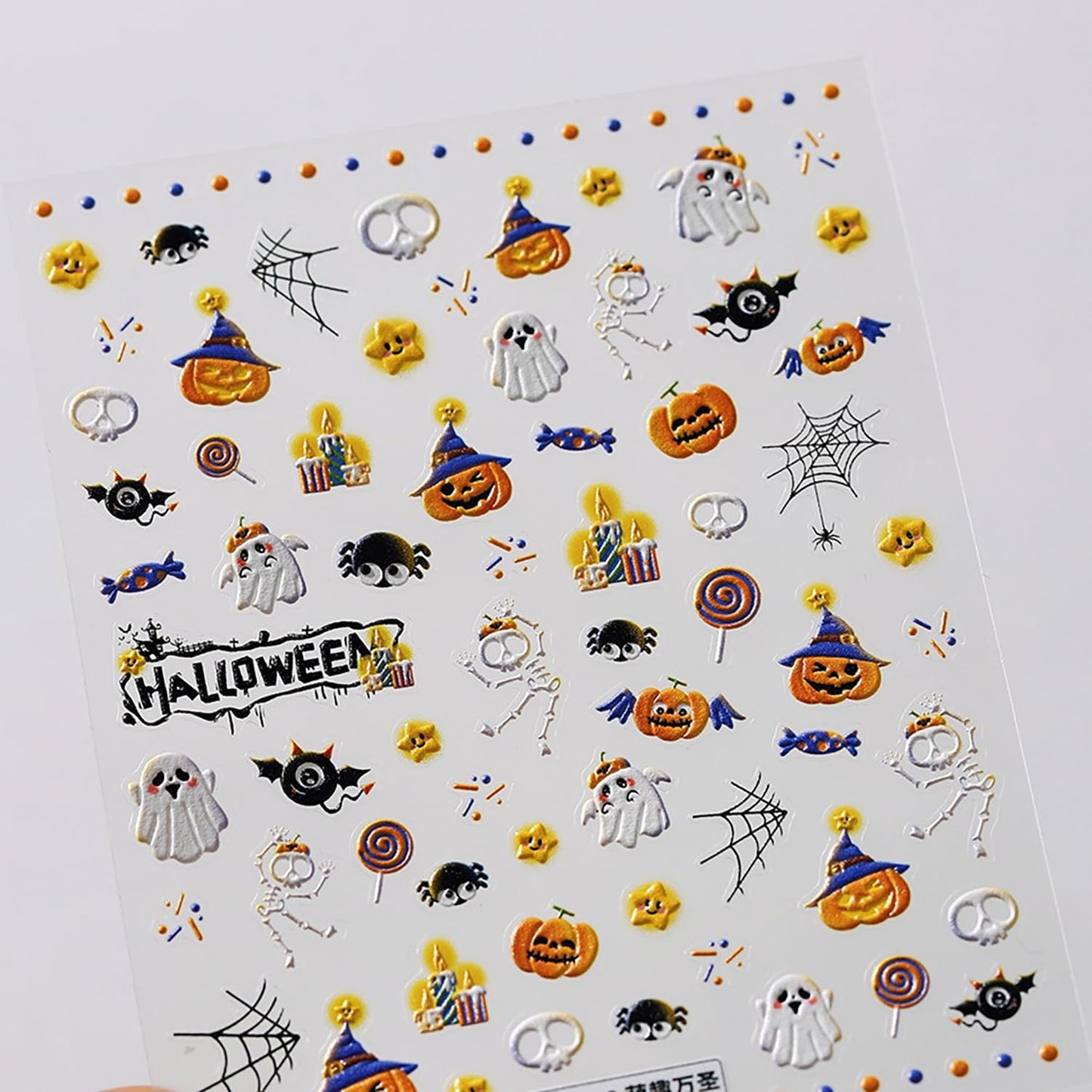 Halloween Nail Stickers 5D Embossed Cute Ghost Nail Art Stickers for Nail Art Designs Halloween Nail Decals Self Adhesive Cute Bat Pumpkin Spider Nail Supplies for Women Nail Decorations