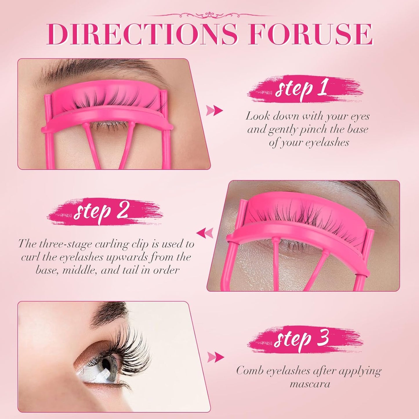 Eyelash Curler with Pads, Lash Curler with 10 Extra Silicone Replacement Pads, Comfortable Grip for Effortless Curling – Eyelashes for The Perfect Eye Contour (Barbie Pink)