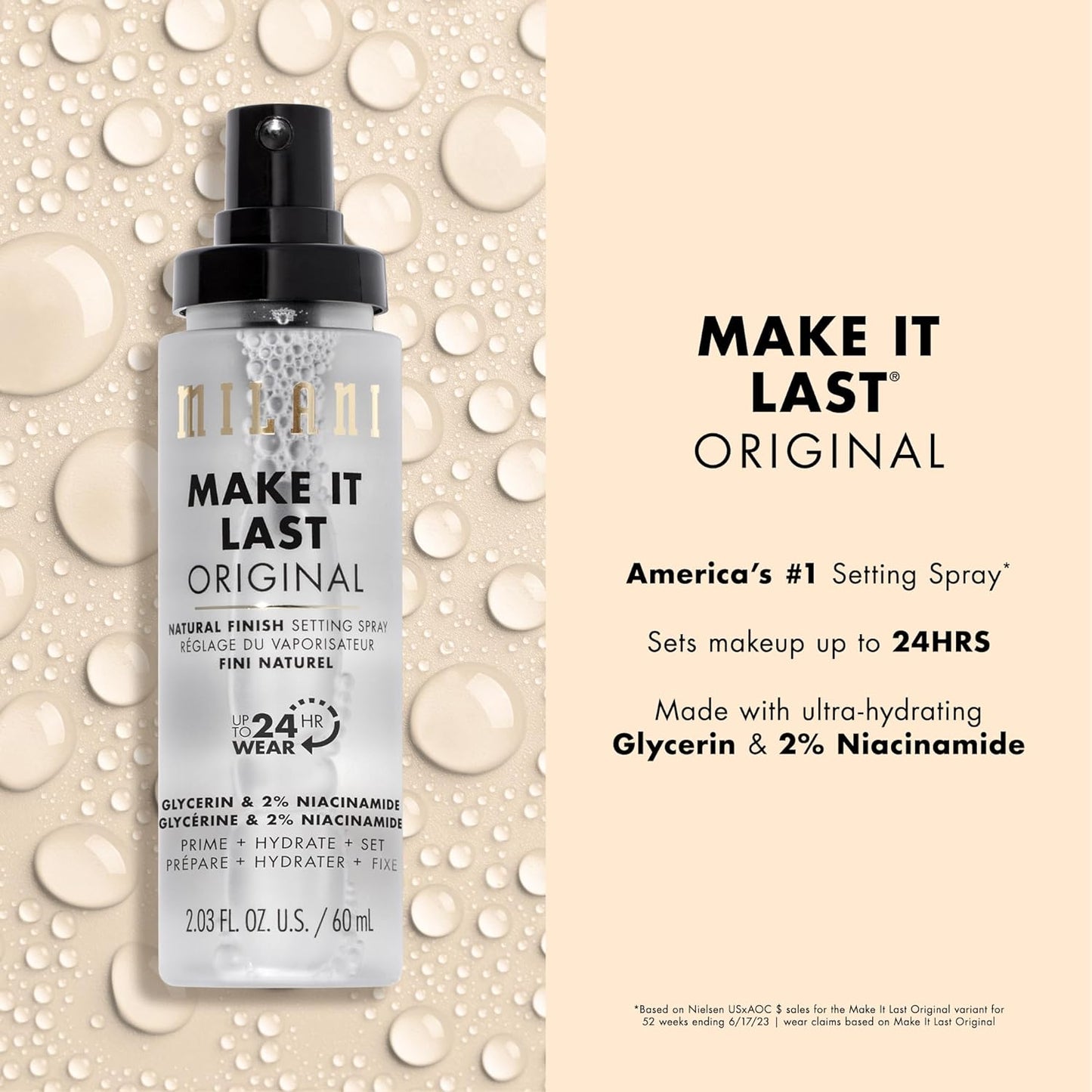 Milani Setting Spray + Primer, Make It Last Original - Natural Finish with Niacinamide for Hydration, Setting Spray for Makeup and Face Primer, 3-in-1 Prime + Hydrate + Set, 2.03 Fl. Oz