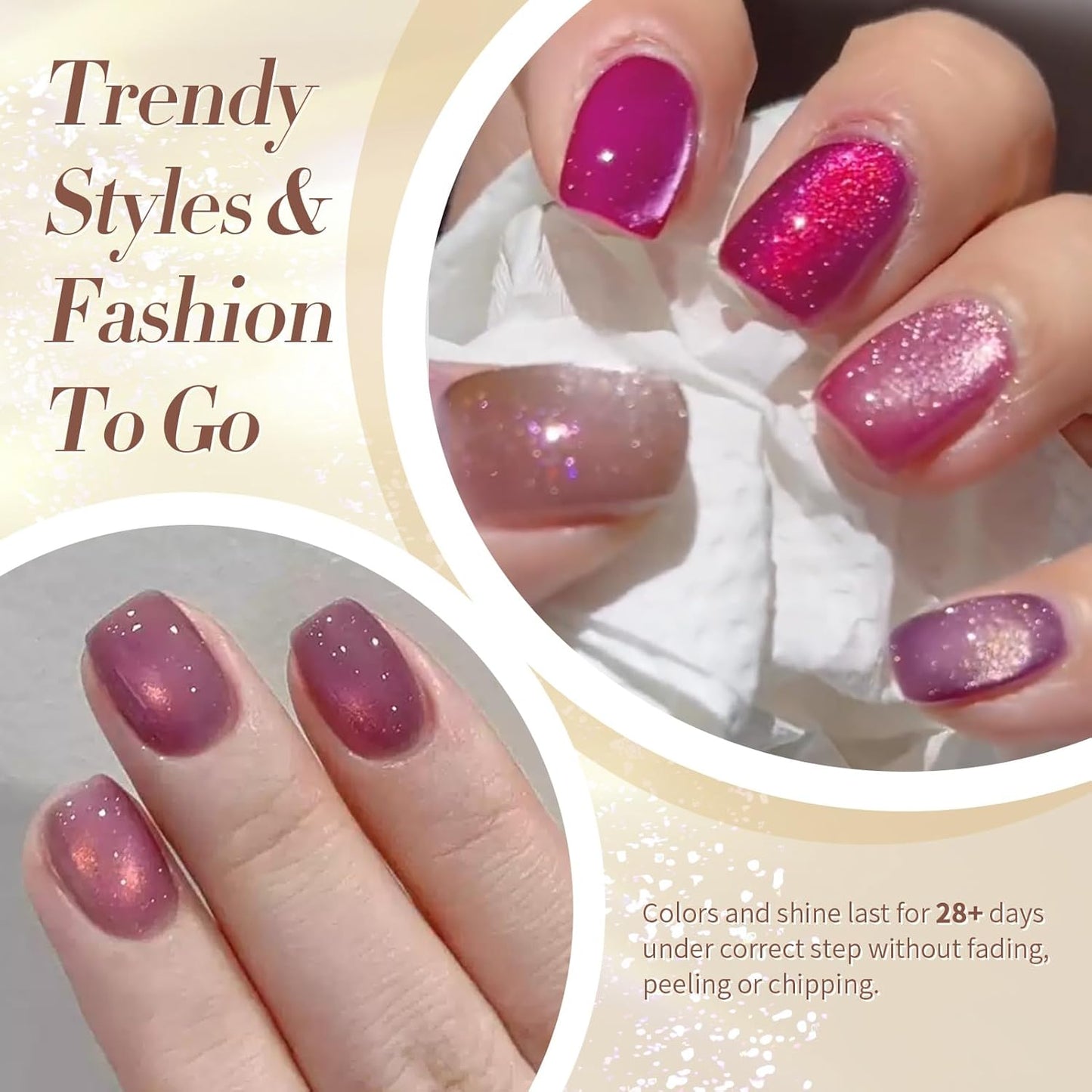 Born Pretty Cat Magnetic Eye Gel Nail Polish, Fall Winter Jelly Glass Magnetic Gel Polish, Purple Brown Pink Nude Glitter Soak Off Nail Art Salon Manicure Home Gift 7ml 6pcs