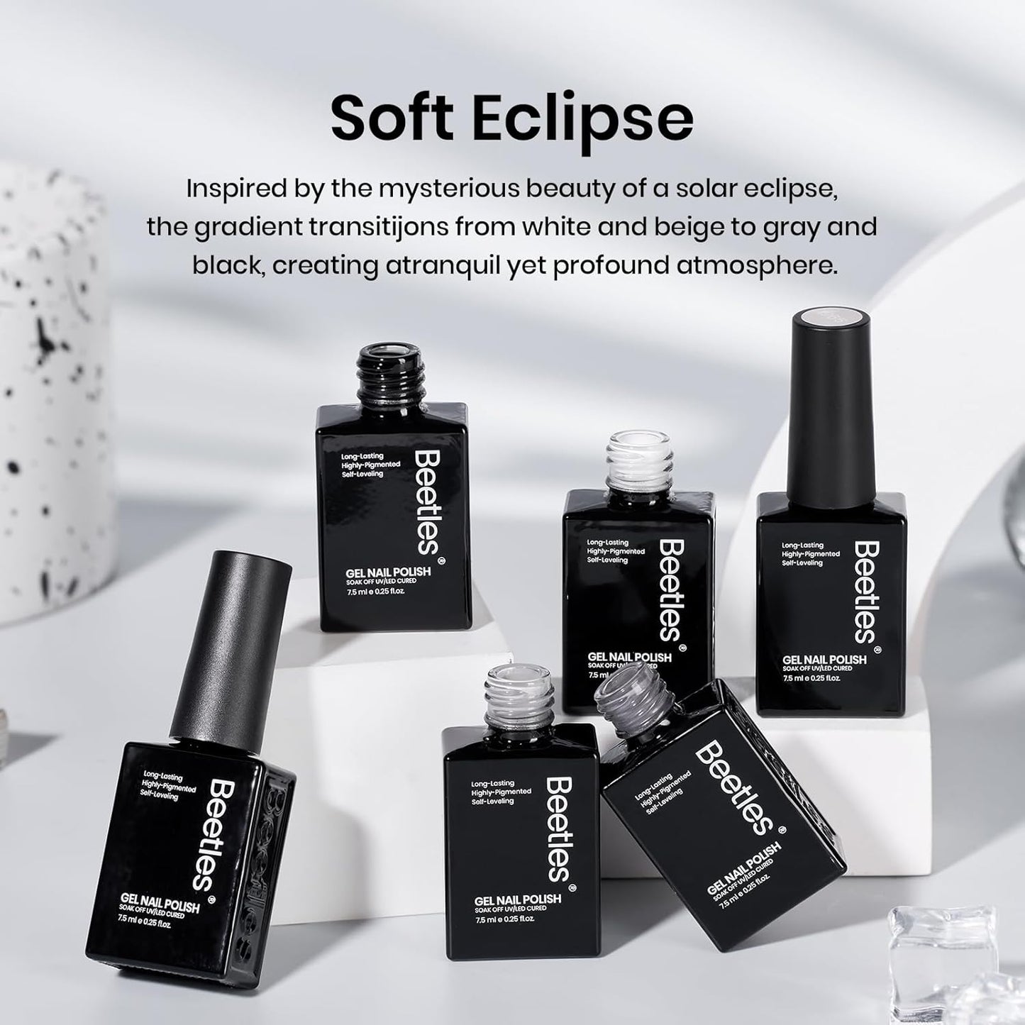 Beetles Gray Gel Polish Set 6 Colors White Black Nude Neutral Gray Milky Gel Nail Polish Kit Soak off Uv Led Lamp Needed Manicure DIY Home Gifts for Women Soft Eclipse