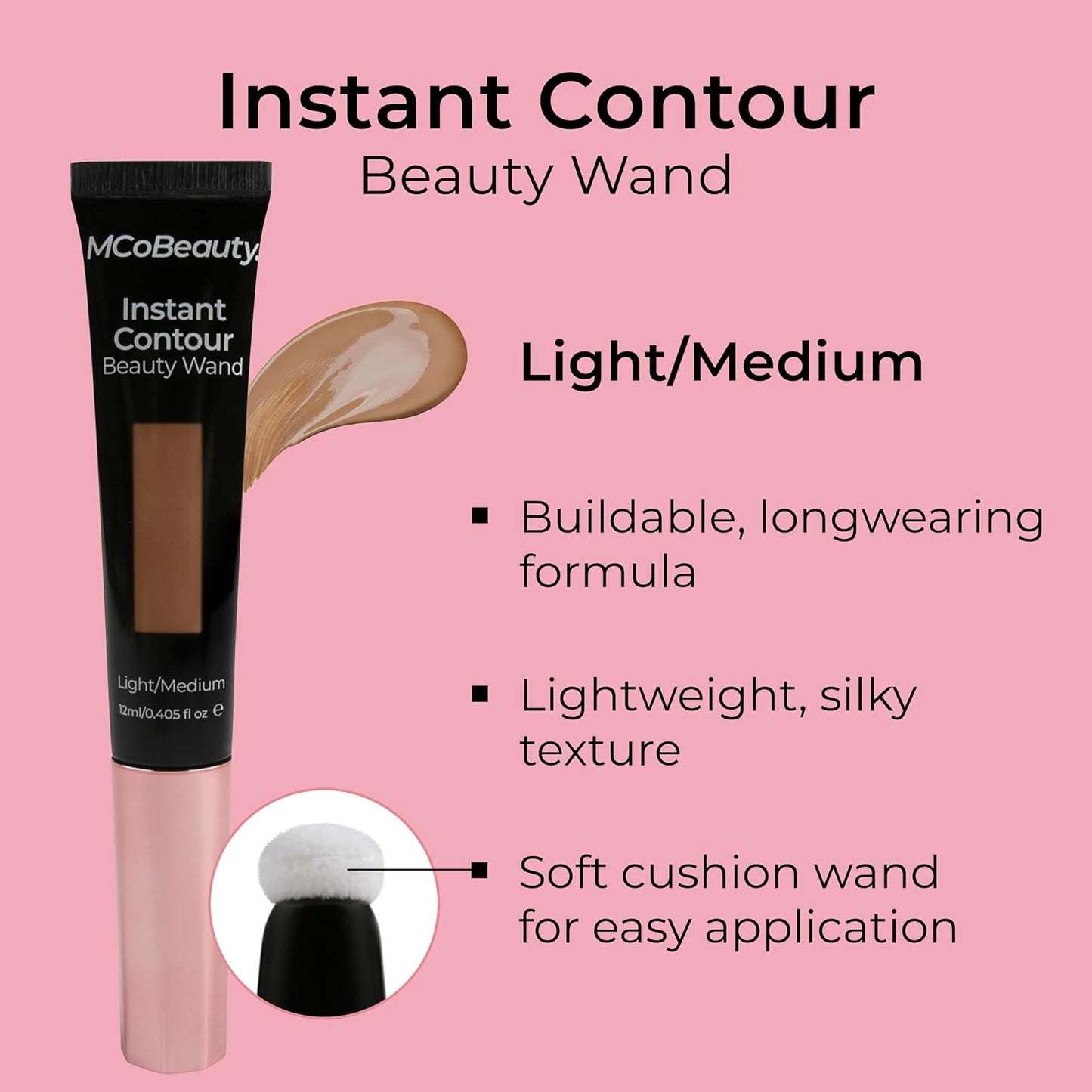 MCoBeauty Instant Contour Beauty Wand, Light/Medium, Sculpt & Define for a Natural Contour, Vegan, Cruelty Free Cosmetics
