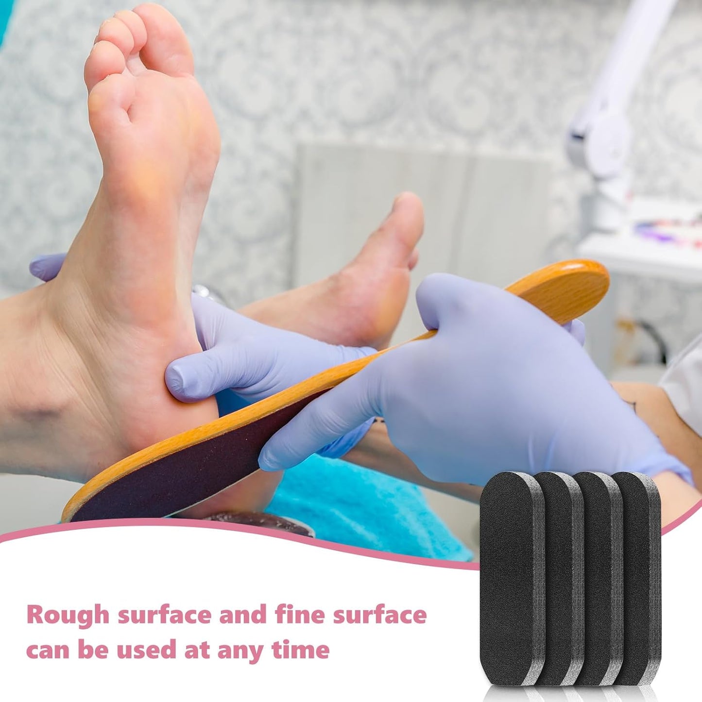 Flutesan 80 Pcs Stainless Steel Foot File Refills 180 Grit Replacement Pads Coarse Fine Pedicure File Refills Double Side Reusable Foot Rasp Pad with Removable Glue