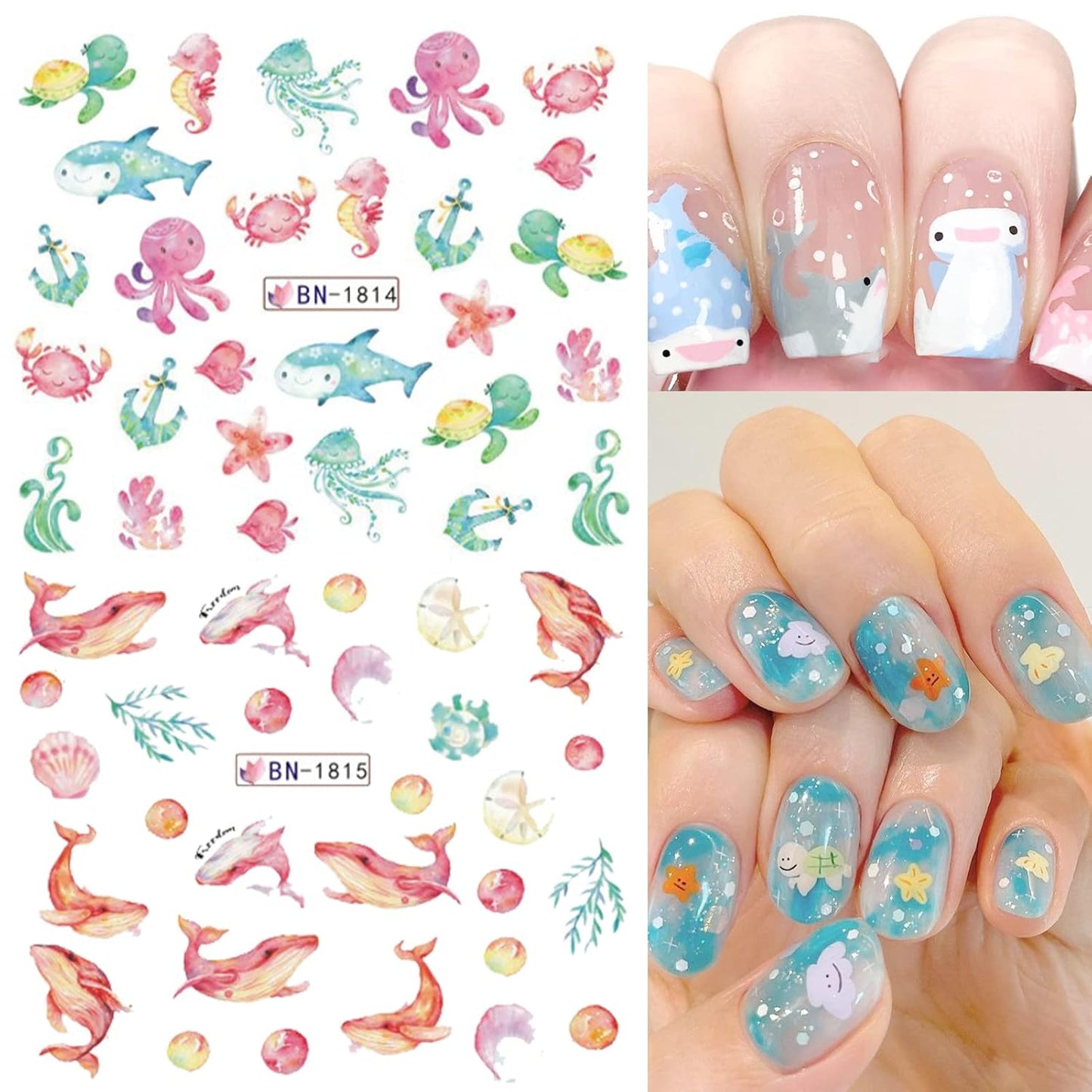 36 Sheets Summer Nail Art Stickers, Ocean Anchor Water Transfer Nail Decals, Shark Seashell Sea Turtle Design DIY Manicure Decorations for Girls Women