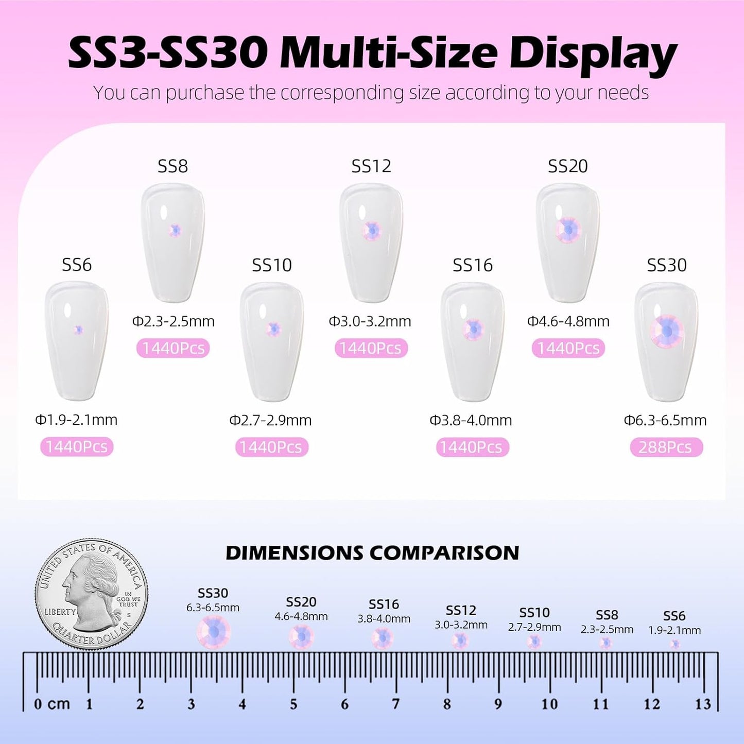 F Pink Flatback Rhinestones, Glass Rhinestones for Nail Art and Craft, Glue Fix, Loose Crystal Gemstones(F Pink, SS10, 1440pcs, 2.7-2.8mm)