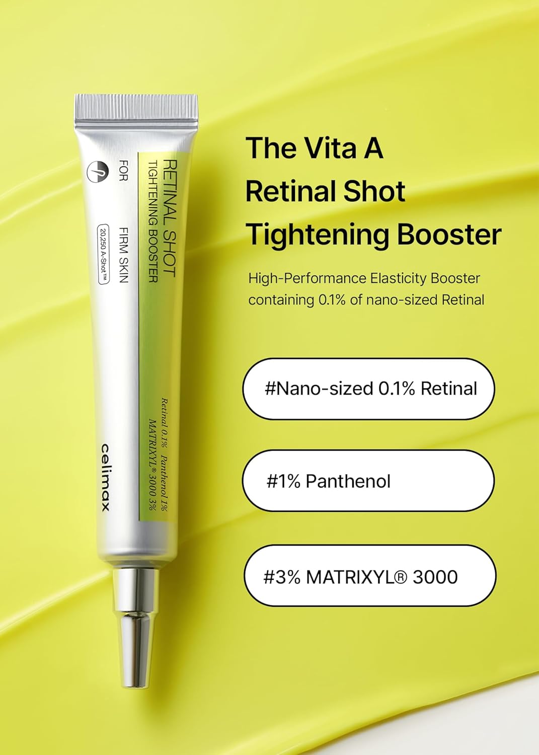celimax The Vita A Retinal Shot Tightening Booster | with Retinal 0.1%, Matryxyl 3%, Pore Minimizer, Wrinkles & Fine Lines, Firmer Skin, 15ml