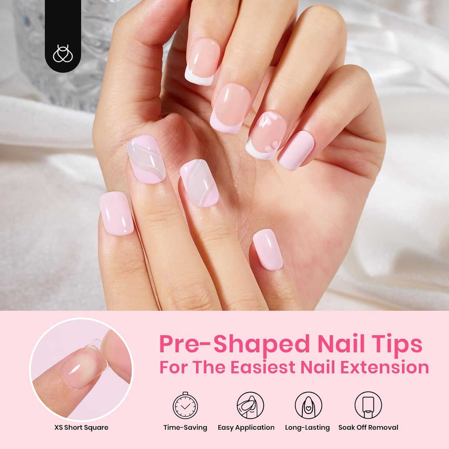 Beetles Gel Nail Tips XS Short Square Nail Tips, 12 Sizes 288 PCS Pre-Shaped Clear Full Cover False Nails Clear Acrylic Nails Glue on Nails for Girls Women Nail Art Design,Nail Glue Needed