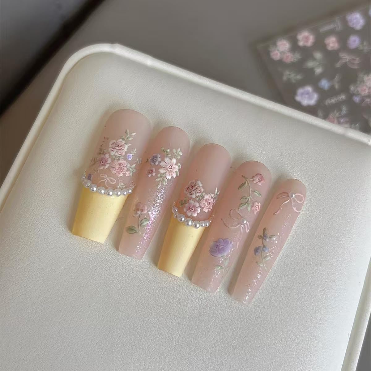 Flower Nail Stickers for Nail Art Colorful Nail Stickers Small Floral Nail Decals Self Adhesive 5D Embossed with Design Spring Manicure Supplies Charm for Women Girls Accessories
