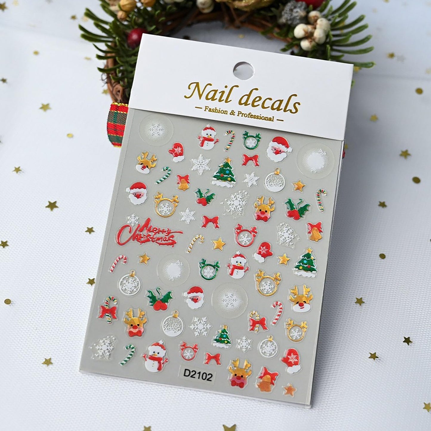 Christmas Nail Stickers 3 Sheret Christmas Nail Art Stickers DIY Self-Adhesive 3D Embossed Stickers with Santa Reindeer Snowman Bells Snowflake Bow Tree Designs Winter Christmas Nail Art Decorations