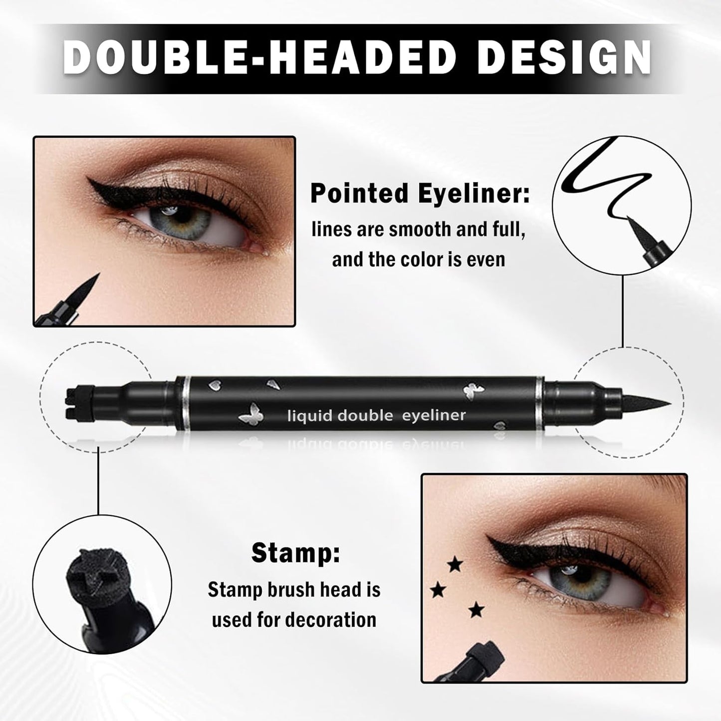 Double-headed Eyeliner Stamp Pencil Black Liquid Winged Eyeliner Stamp Pen Waterproof Smudgeproof Eye Liner Stamp for Eye Makeup(02 Heart)