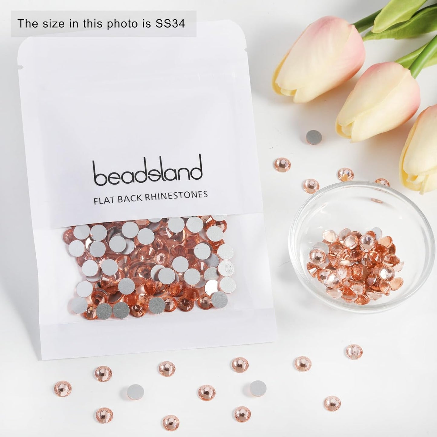 Beadsland 288pcs Flat Back Crystal Rhinestones Round Gems for Nail Art and Craft Glue Fix,Champagne,SS34,7.1-7.3mm