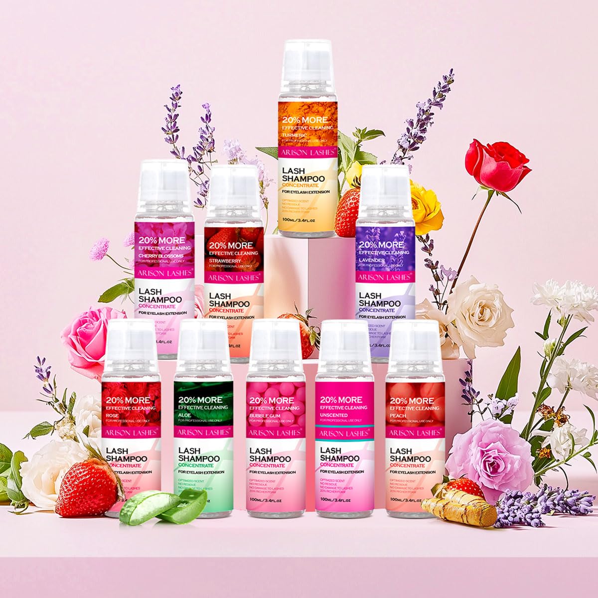 ARISON LASHES Lash Shampoo Concentrate for Lash Extensions 100ML Eyelash Cleanser Concentrate Oil-Free Eyelash Extension Shampoo with Salon Home Care(Rose)