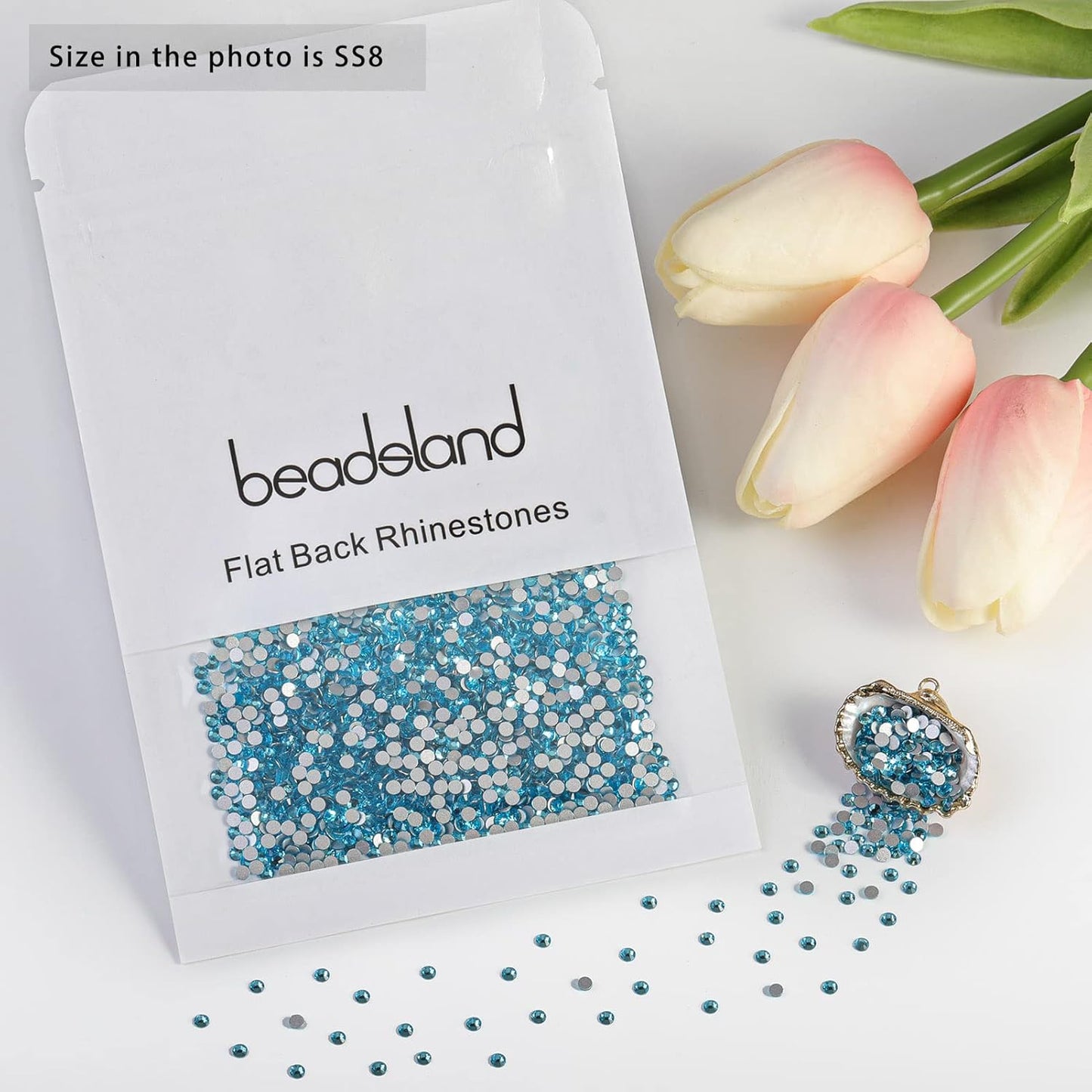 beadsland Flat Back Crystal Rhinestones Round Gems, Aquamarine (2.3-2.5mm) SS8/1440pcs