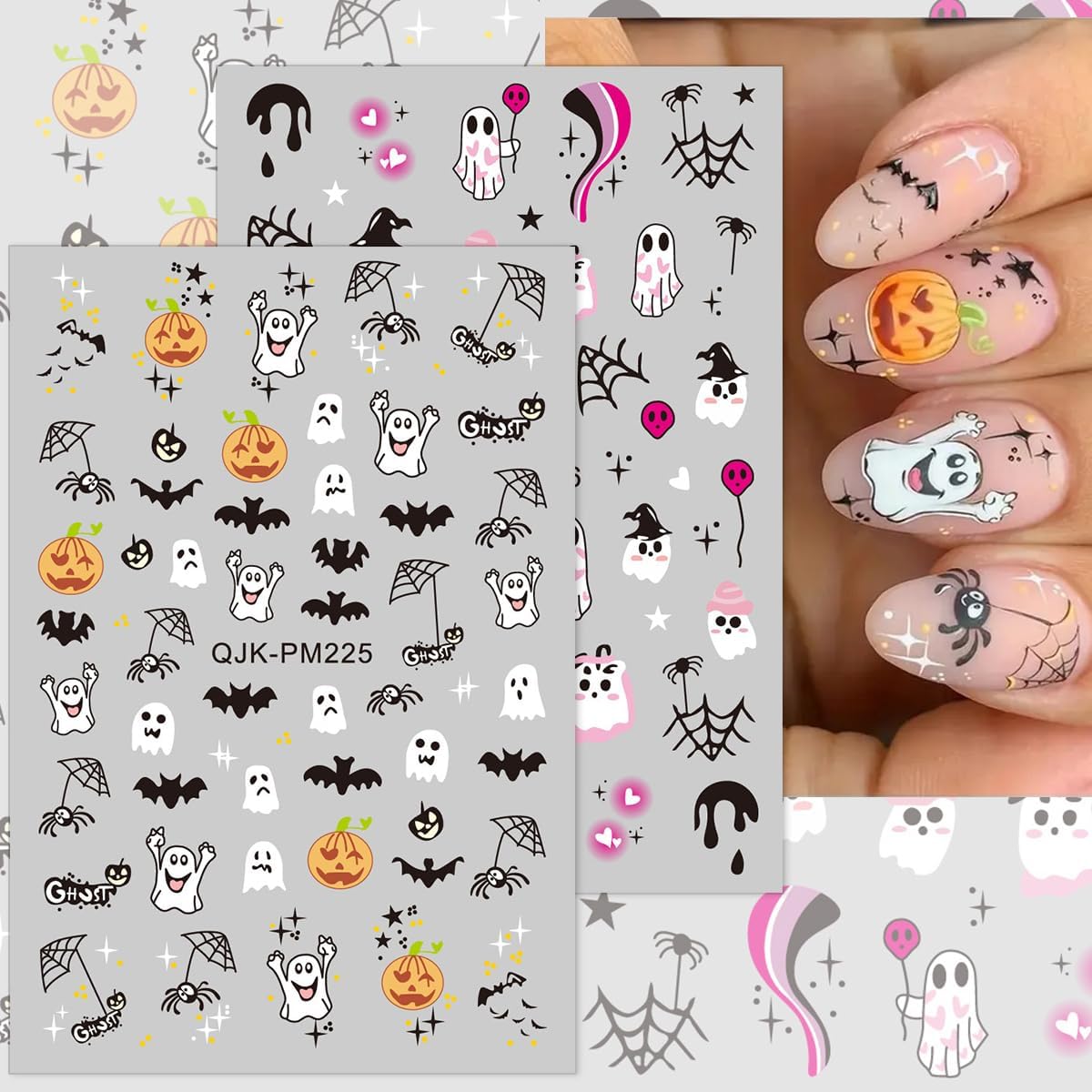 Halloween Nail Art Stickers Decals Gothic Self-Adhesive Nail Stickers Design Pumpkin Ghost Bat Black Cat Nail Decals for Women Girls DIY Manicure 8 Sheets Halloween Nail Stickers Decoration Supply
