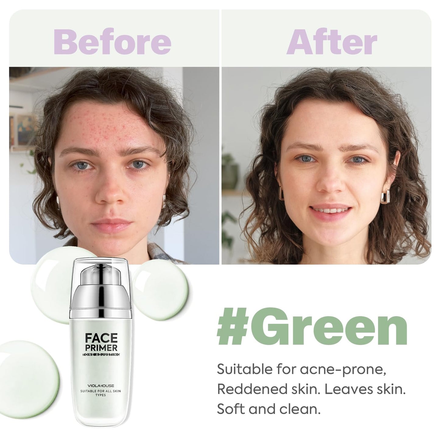 VIOLA HOUSE Face Primer, Tone Adjust Primer For Face Before Makeup-Refined, Bright And Smooth The Skin And Fills Fine Lines (Mint Green)