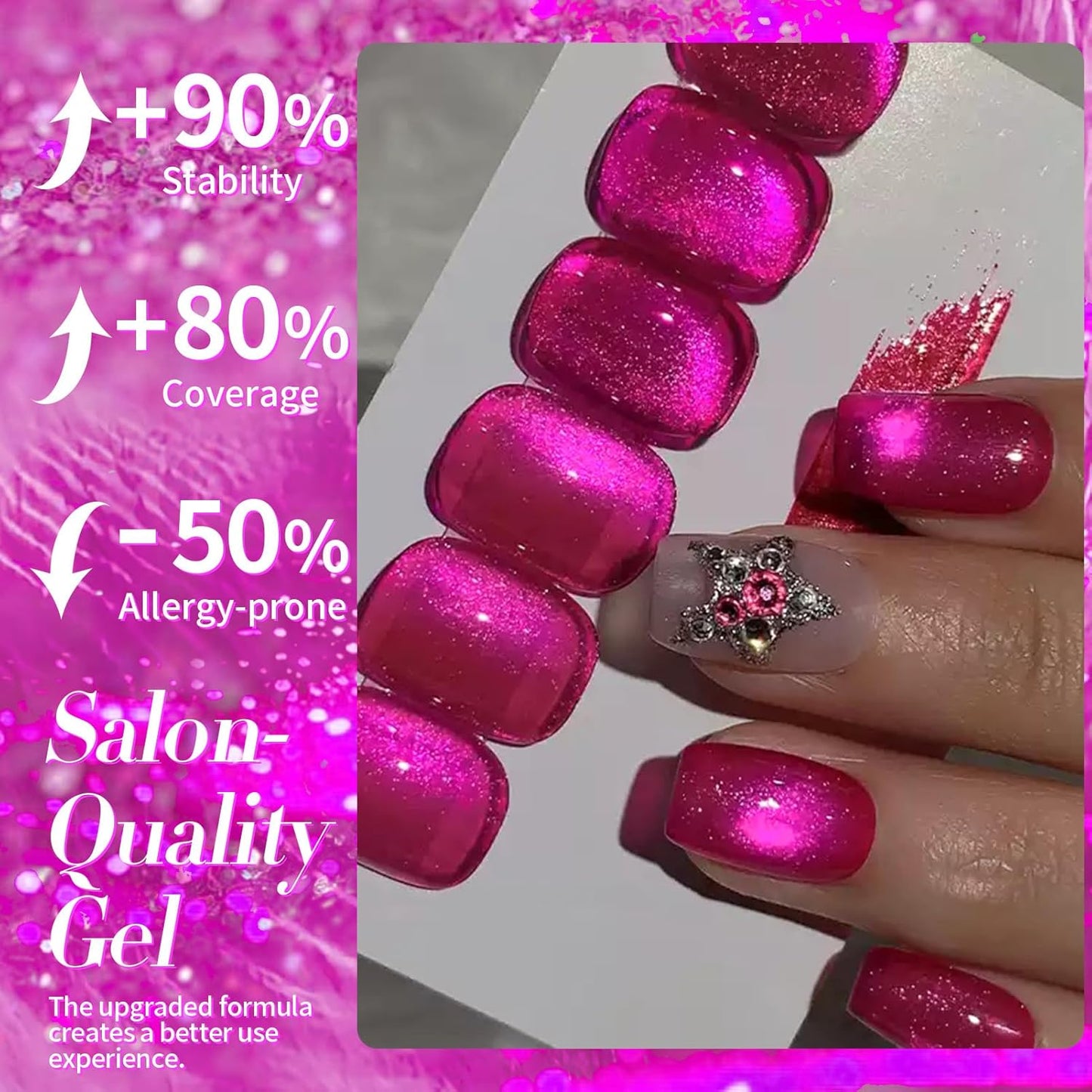 Born Pretty Cat Magnetic Eye Gel Nail Polish, Dragon Fruit Hot pink Glass Cat Magnetic Gel, Glass Shiny Effect Soak Off Nail Art Salon Manicure Home Gift 15ml