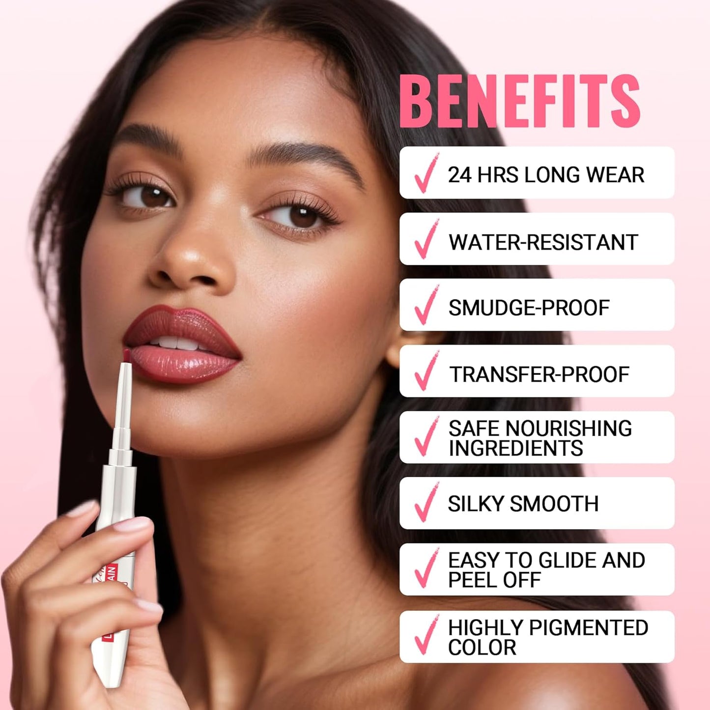 iMethod Lip Liner Stain - Lip Stain, 2-In-1 Dual-Ended Peel Off Lip Stain with Tweezer, Natural Long Lasting Peel Off Lip Liner, Easy to Use for All Skin Types, Stay All Day, Nude Pink